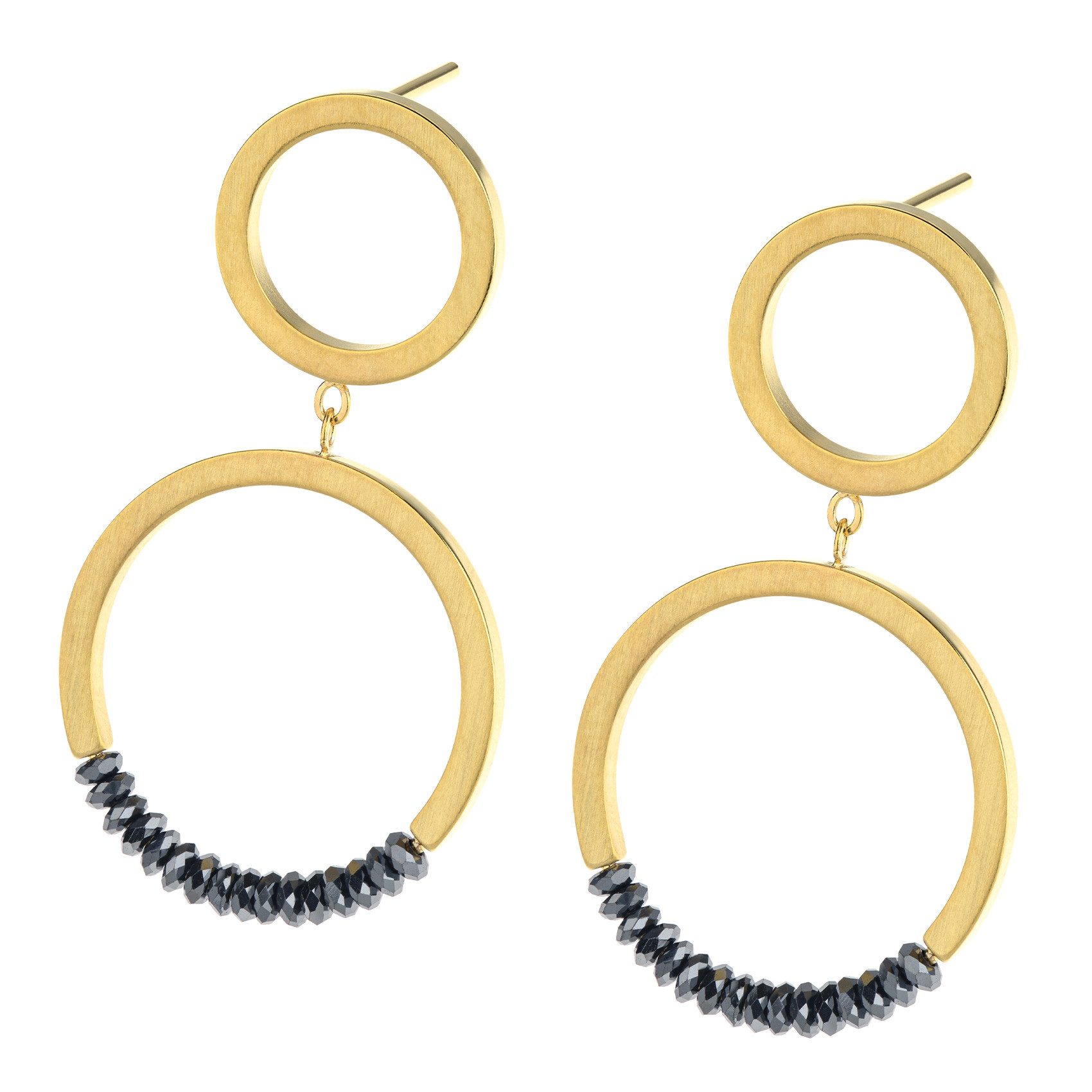 Ernstes Design Paar Ohrstecker Ohrringe matt/poliert goldfarben mit facettiertem Hämatit E684