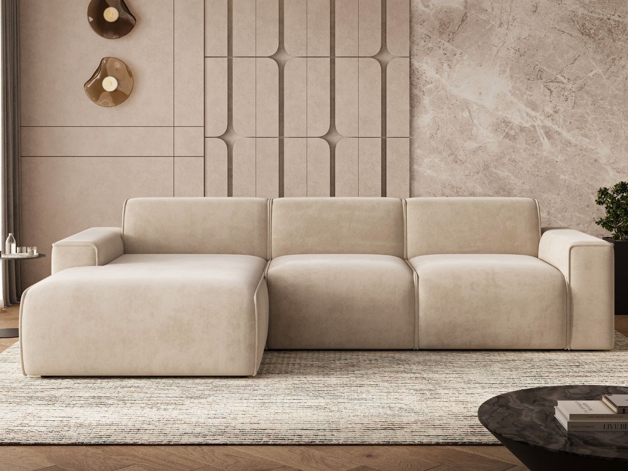 GrainGold Ecksofa L-Form Lavia, Set, Couch L-Form, Ecksofa mit Rückenlehne, Modernes Design, Wellenfedern