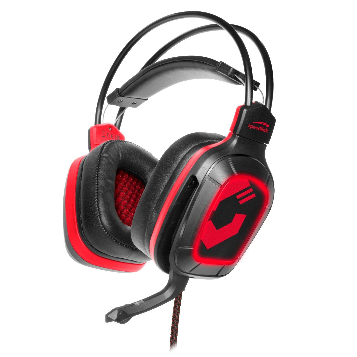 Speedlink DRAZE Gaming Over-Ear Headset LED Beleuchtung Gaming-Headset (Kabelfernbedienung mit Lautstärkeregeler, Mikrofon-Stummschaltung, Stereo, Kabelfernbedienung Lautstärkeregler + Stummschaltung für PC Notebook)