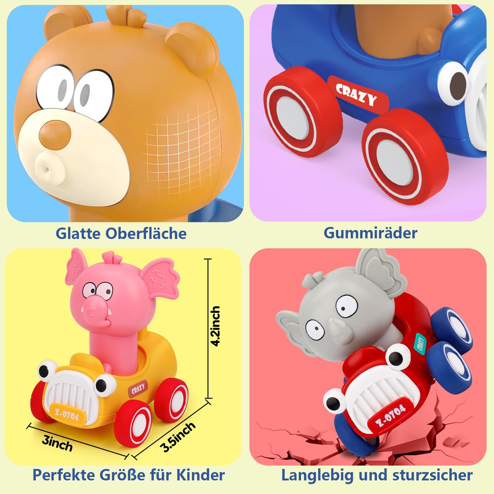 CLTYQ Toy Car Press to Go Car Toy for Toddlers 1-3, Baby Animal Racing Cars, Infant Toy Vehicle Set, Baby Push Go Friction Car Toy