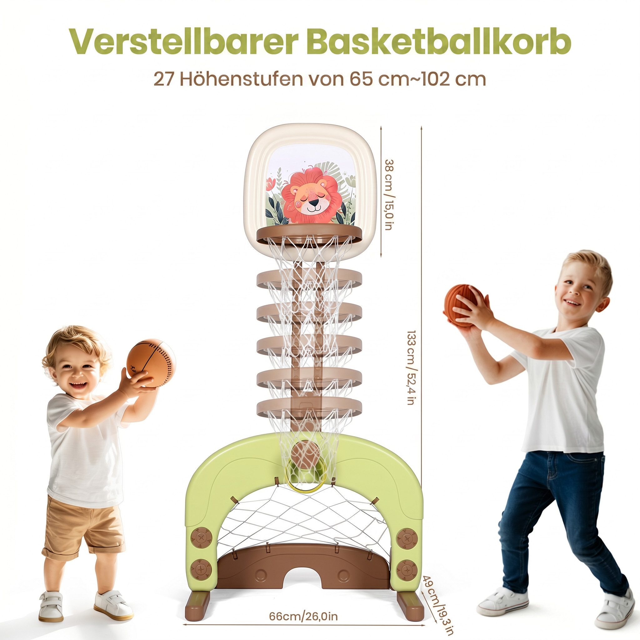 H.yeed Basketballkorb 3 in 1 Kinder höhenverstellbar, Basketballständer & Fußballtor & Wurfspiel