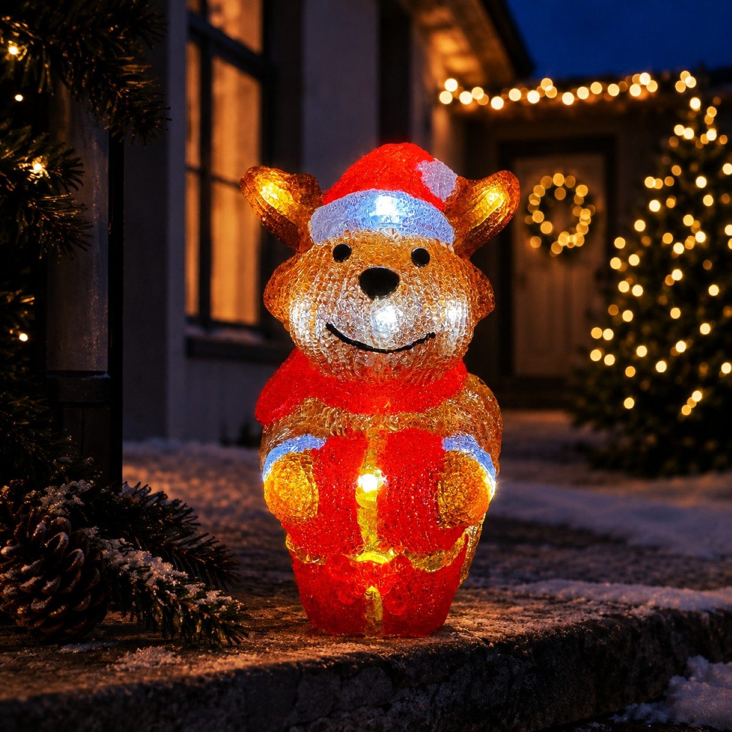 Online-Fuchs LED Dekofigur aus Acrylglas - Schneemann, Weihnachtsmann oder Rentier - Deko outdoor, mit LED-Lichterkette integriert, warmweiß beleuchtet, inklusive 6-Stunden Timerfunktion -Weihnachtsdeko für aussen