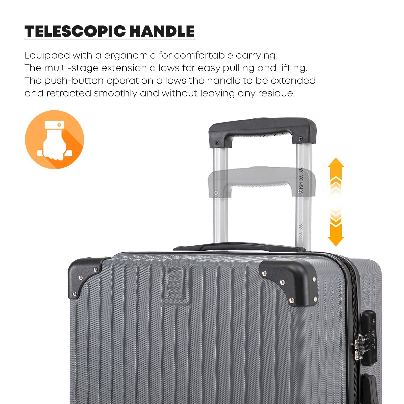 YONSLY Hartschalen-Trolley Premium Reisekoffer Hartschalen-Trolley Kabinenkoffer, 4 Rollen, TSA-Schloss, YKK-Reißverschluss, austauschbare Rollen und Griffe
