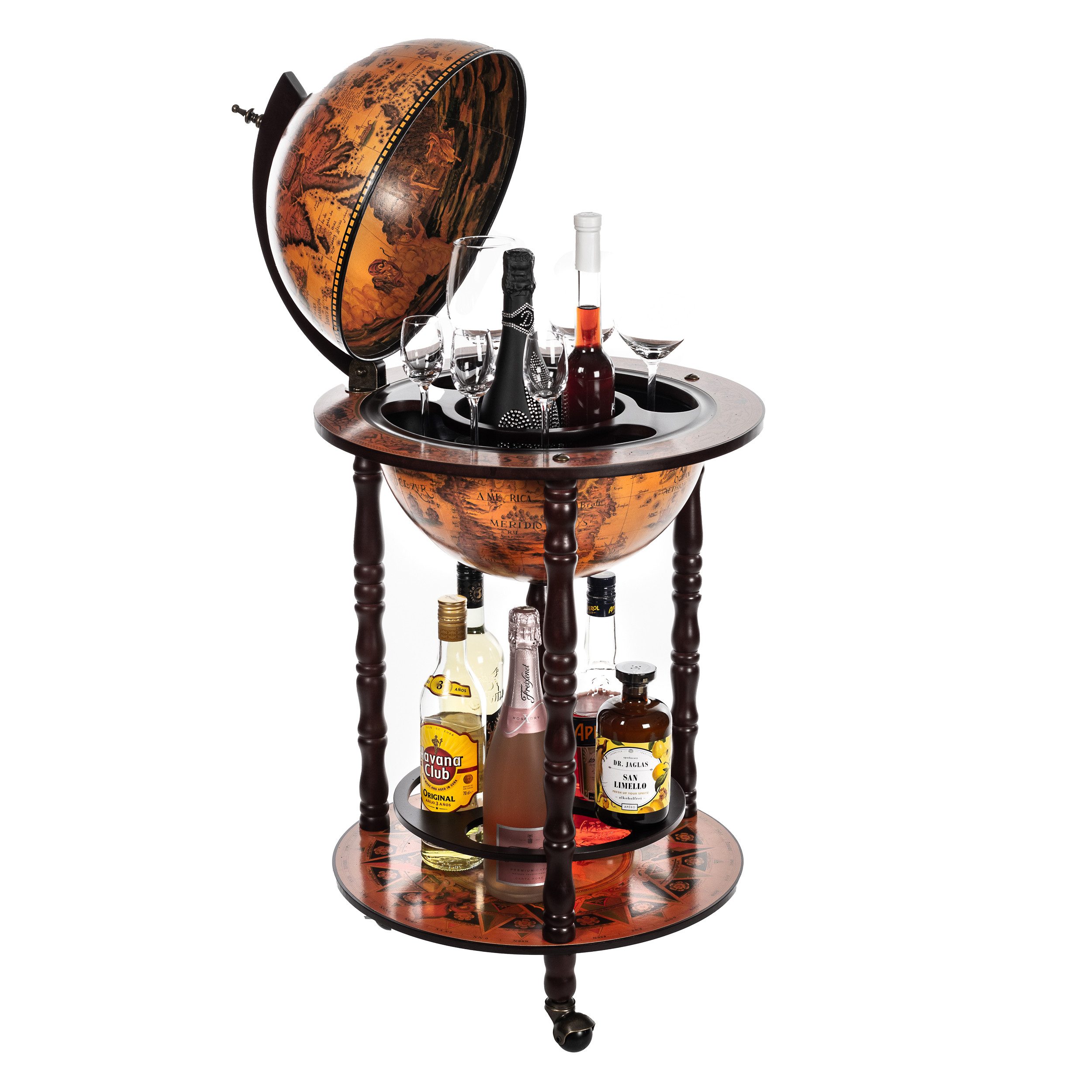 BIRENDY Dekoobjekt Edler Barwagen 36001R Holz Säulen offen 103cm hoch Globu günstig online kaufen