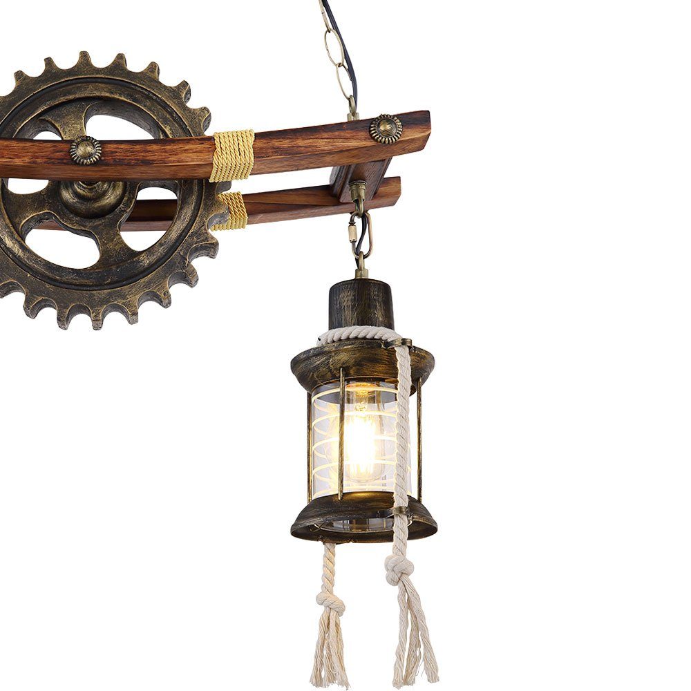 etc-shop Hängeleuchte, Leuchtmittel nicht inklusive, Vintage Industrial Steampunk Holz Lampe Pendelleuchte Hängelampe