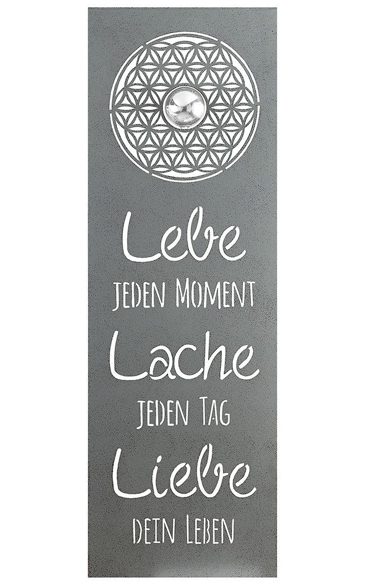 GILDE Dekoobjekt Wandrelief Lebensblume Grau Metall Spruch Deko rechteckig