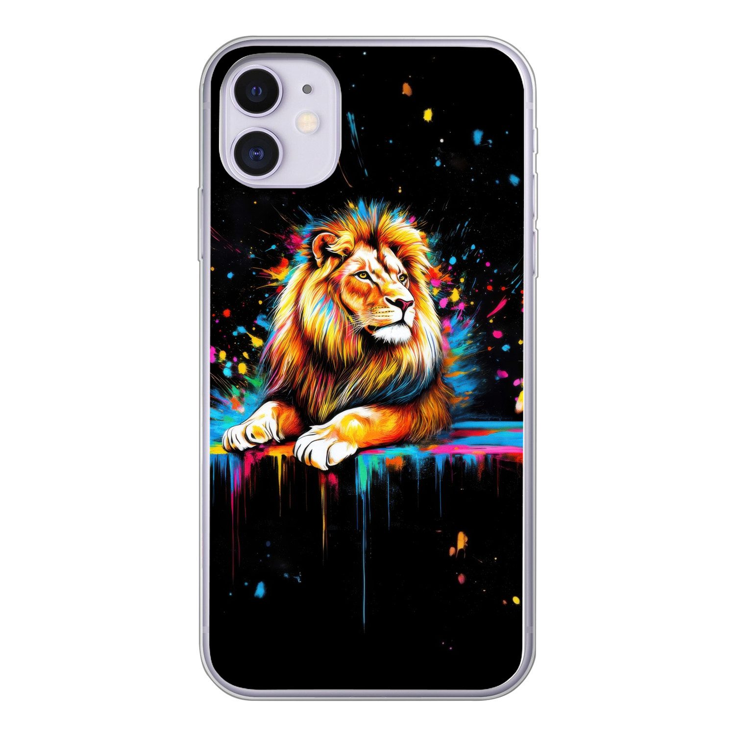 MuchoWow Handyhülle für Apple iPhone 11 Löwe - Bunt - Spritzer, Smartphone-Bumper, Print, Handy Schutzhülle Dünn