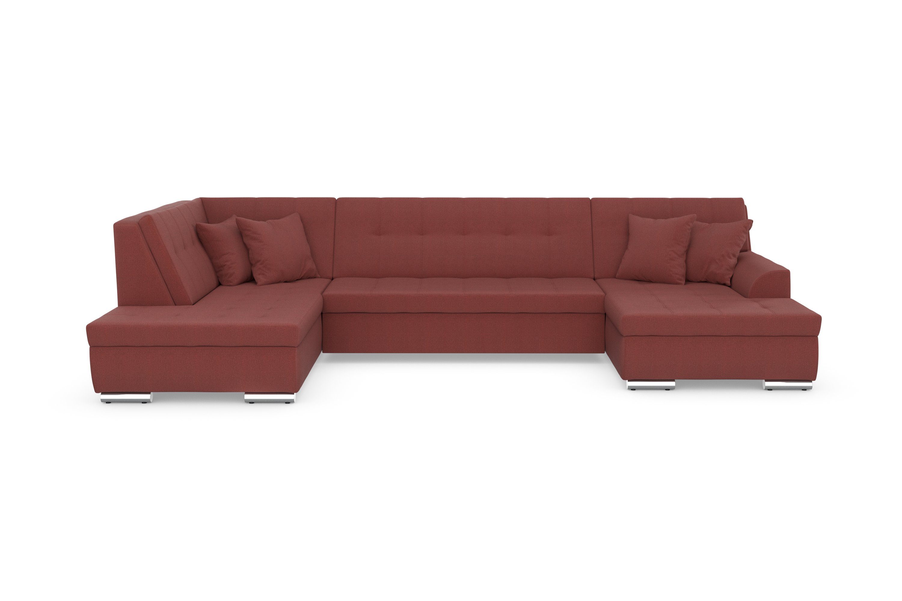DOMO collection Wohnlandschaft Treviso incl. Zierkissen, moderne Steppung, XXL: B/T/H: 364/201/83 cm, wahlweise mit Bettfunktion, in vielen Bezugsarten auch in Cord U-Form