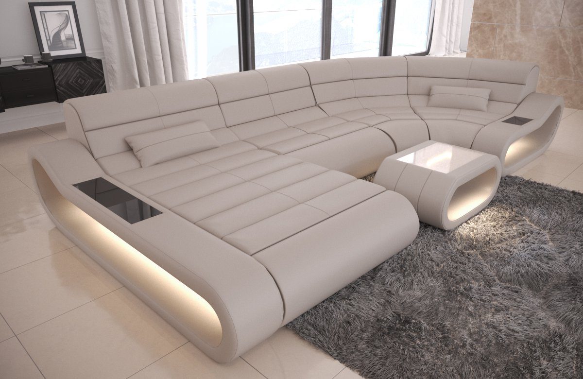 Sofa Dreams Wohnlandschaft Ledercouch Leder Sofa Concept U Form Ledersofa, Couch, mit LED, Designersofa mit ergonomischer Rückenlehne