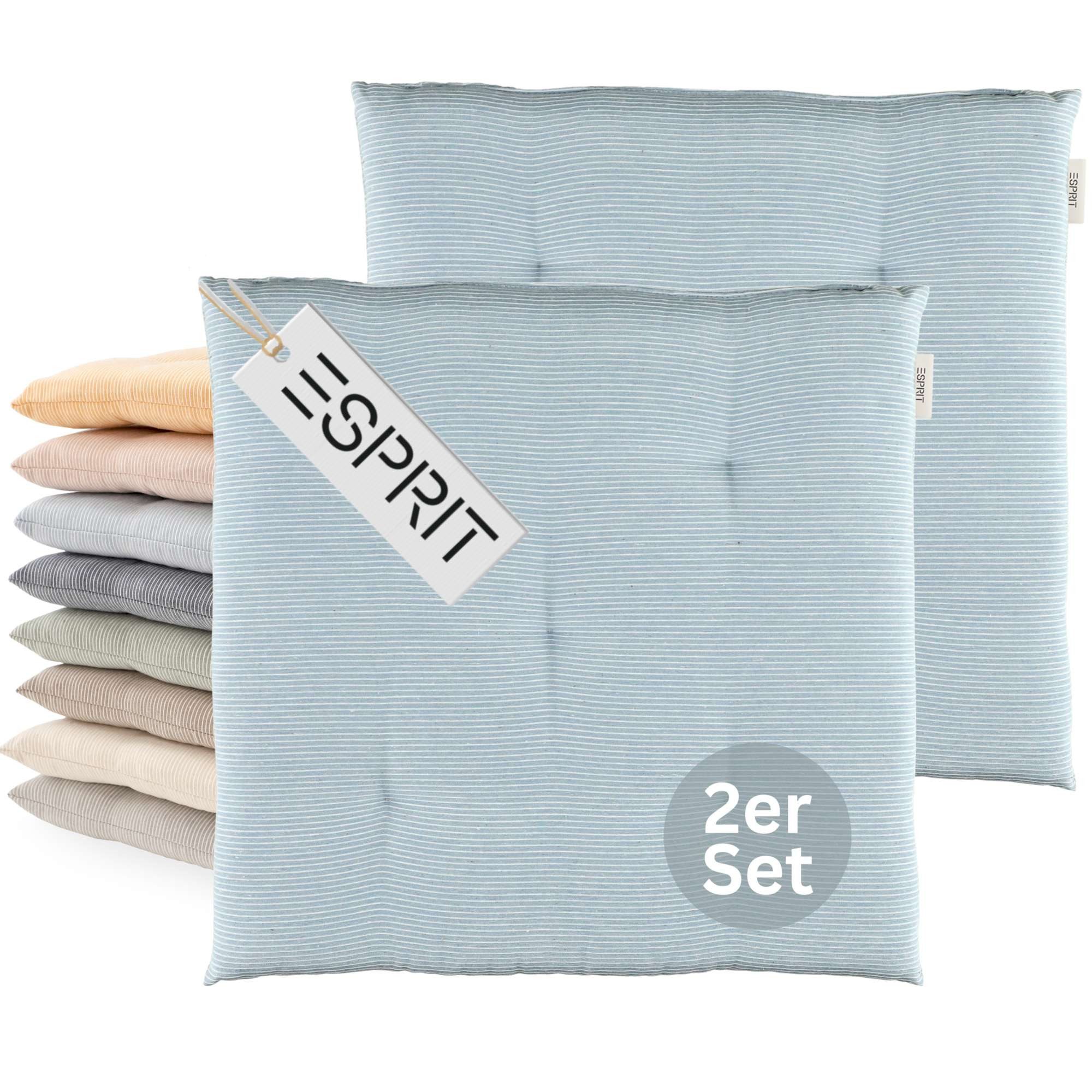 Esprit Stuhlkissen NEEDLESTRIPE Sitzkissen, 40 x 40 cm - 2er Set in Hellblau
