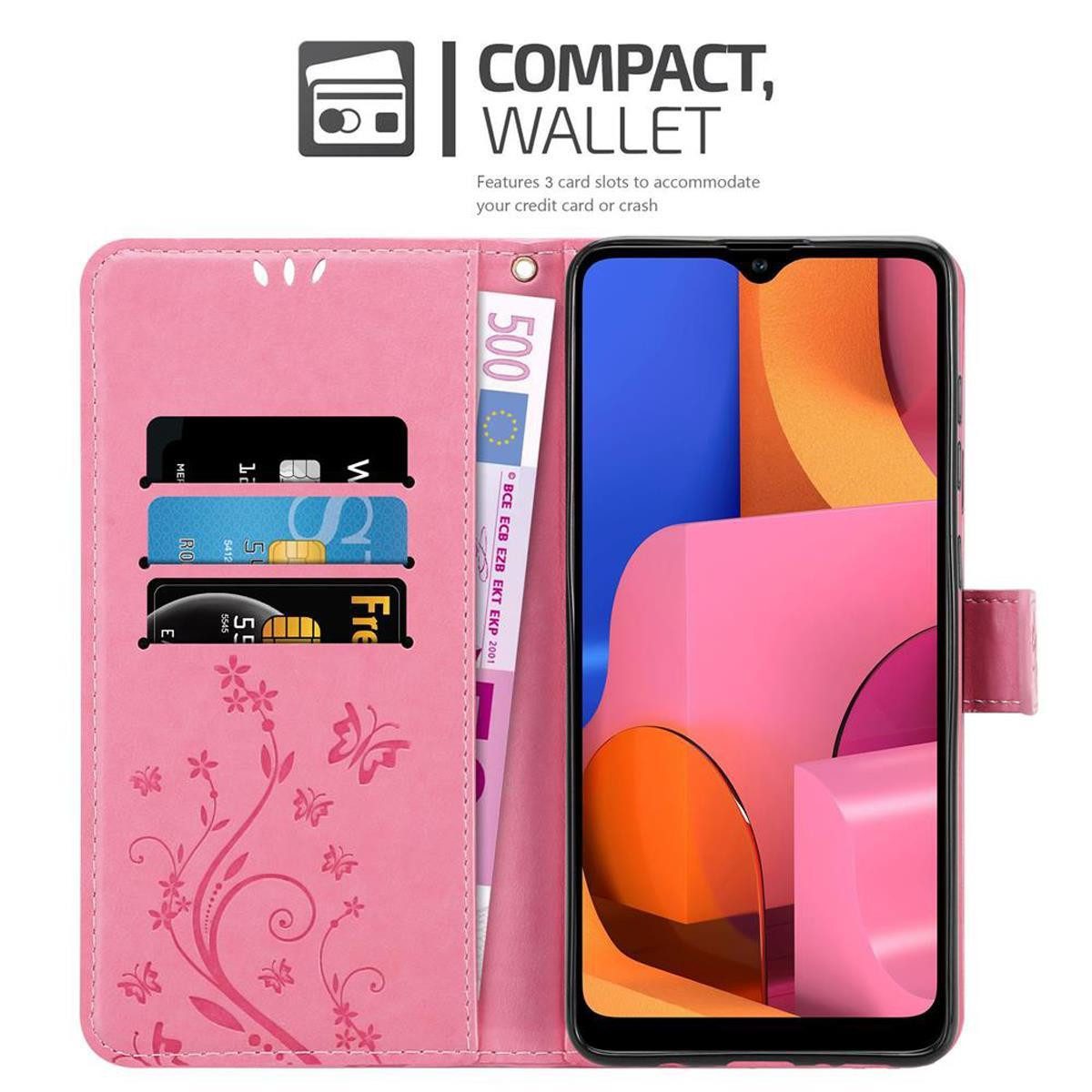 Cadorabo Handyhülle für Samsung Galaxy A21 Hülle Samsung Galaxy A21, Hülle Schutzhülle Blumen Flower mit Standfunktion Kartenfach Magnet