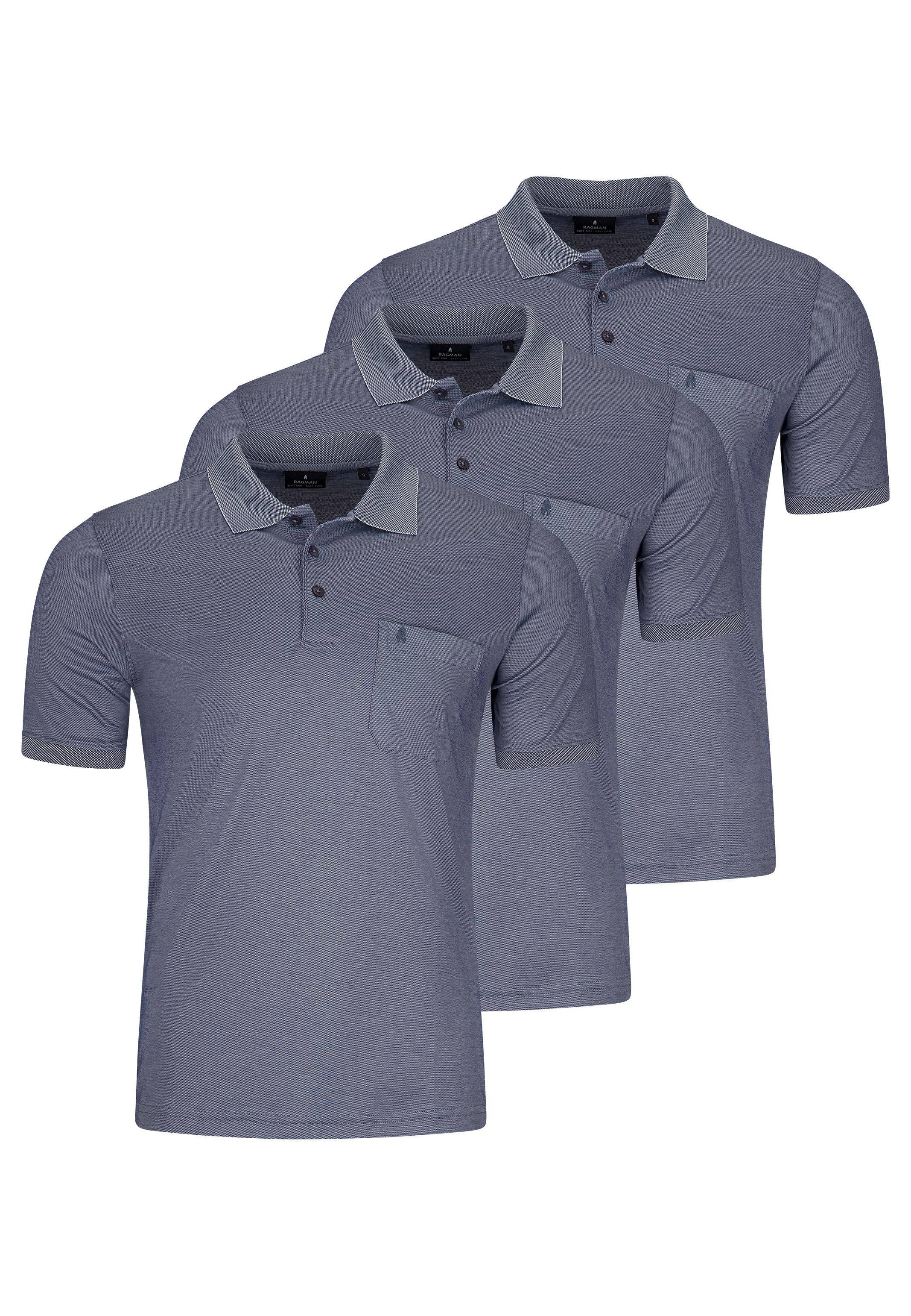 RAGMAN Poloshirt 3er Pack Basic (Spar-Set, 3-tlg) Poloshirt - Baumwolle - Atmungsaktiv - Klassischer Look