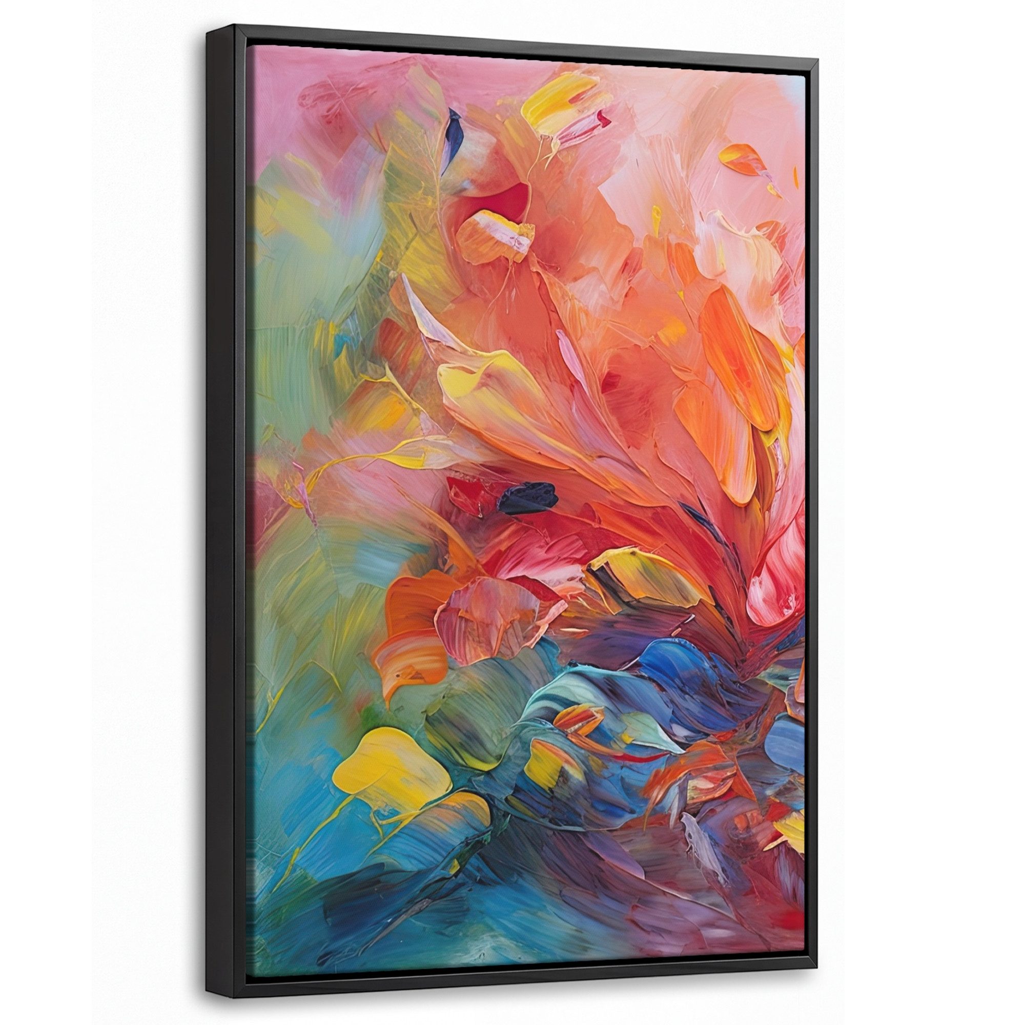 OneMillionCanvasses® Leinwandbild mit Rahmen - Ölfarbenoptik - Kunst - Abstrakt - Farbenfroh, Fotodruck (1 St), Deko für Wohnzimmer Schlafzimmer Küche 20x30cm