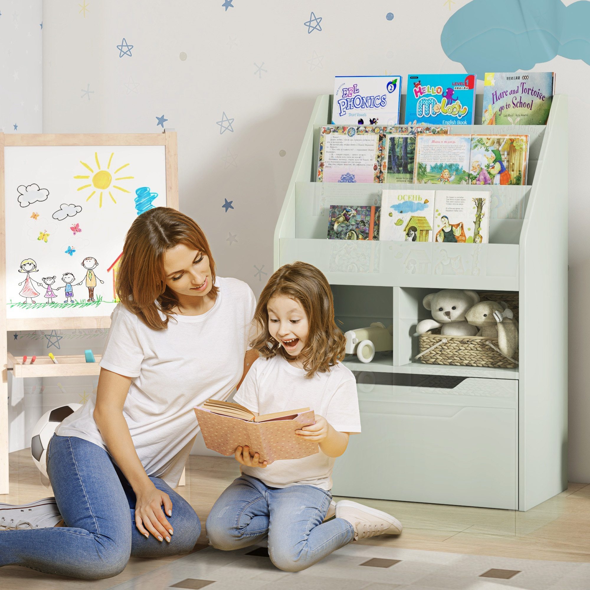 HOMCOM Kinderregal mit Schublade, 3 Ablagefächern und 2 offenen Fächern, Au günstig online kaufen