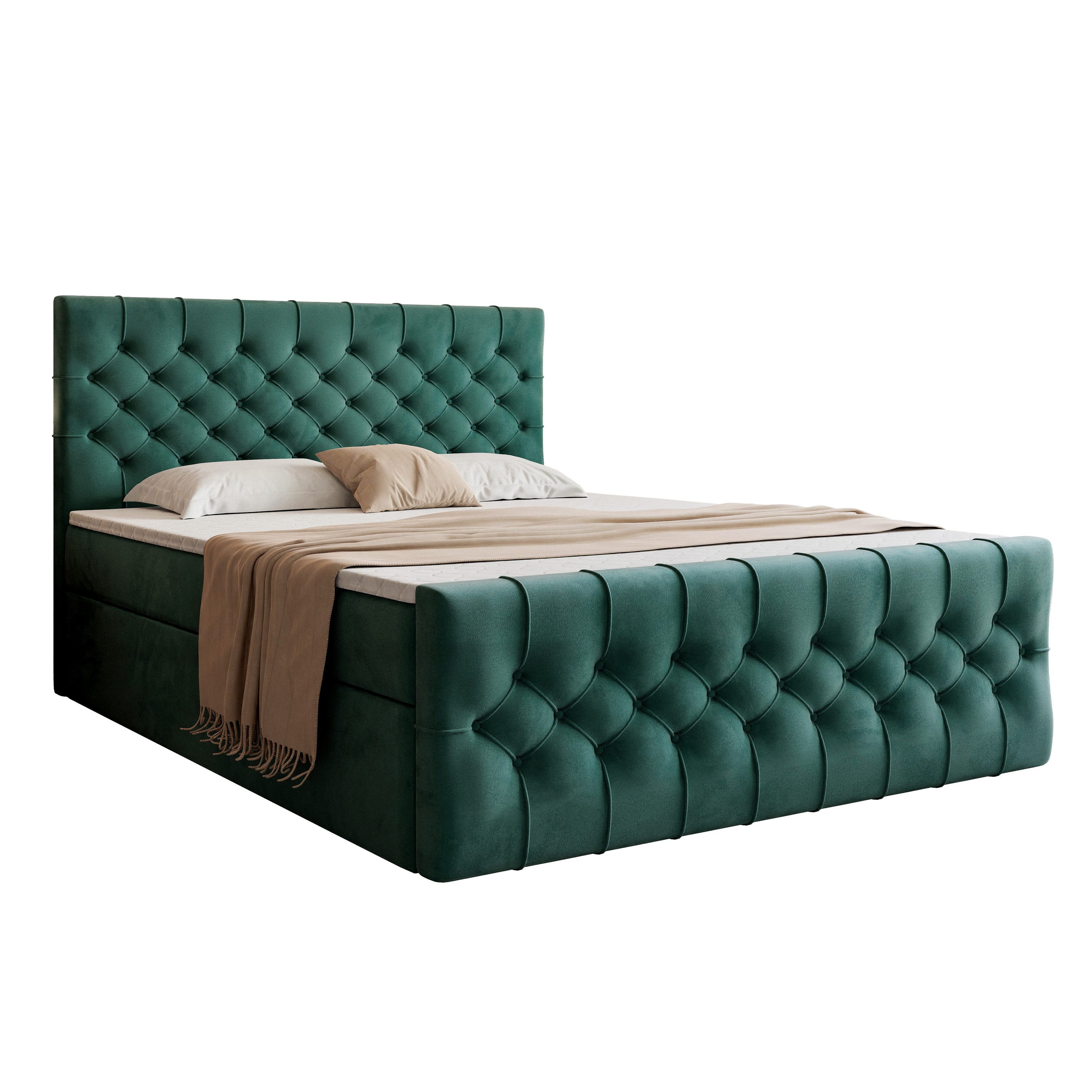 Goldstoff Boxspringbett TAURIEL mit Zwei Bettkasten günstig online kaufen