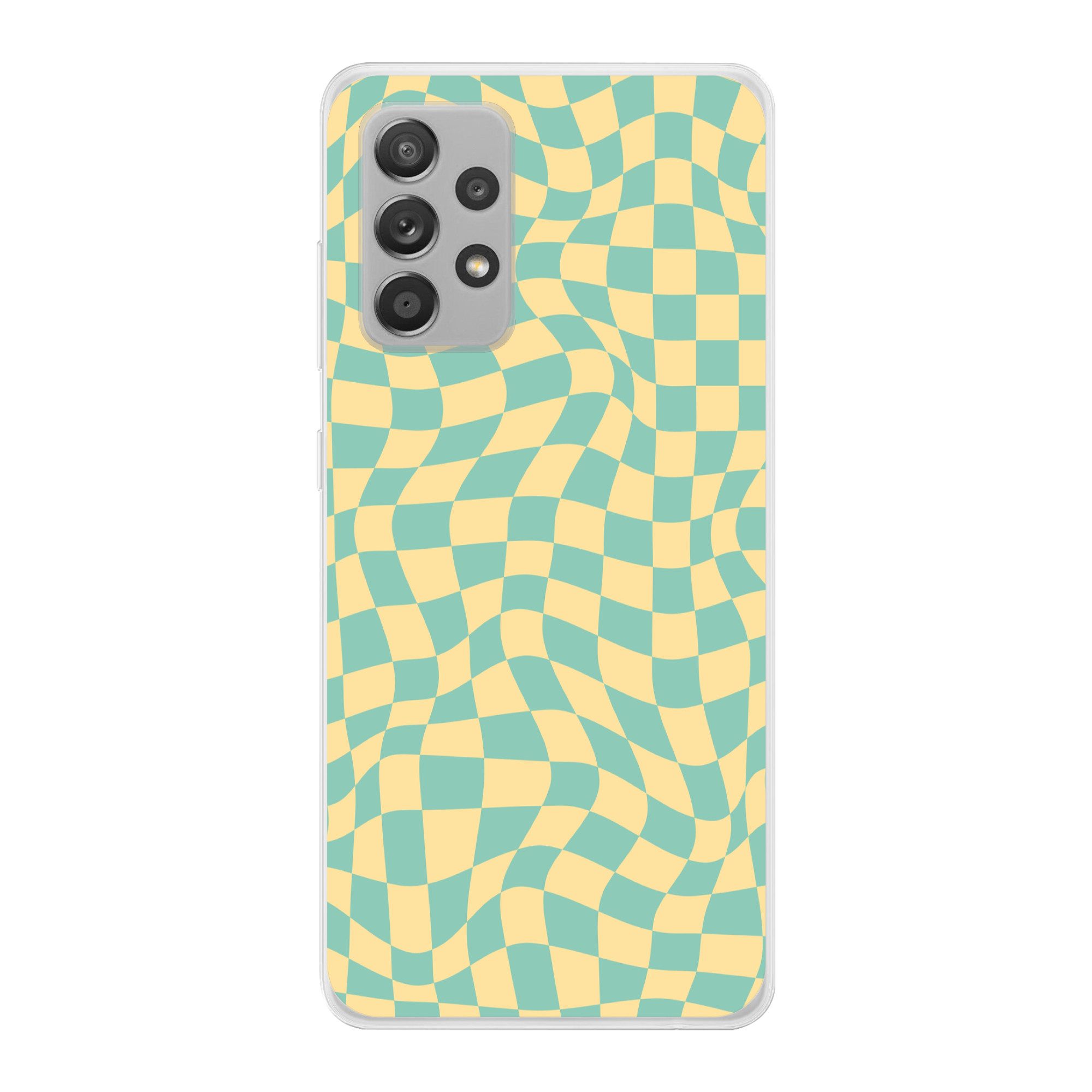 MuchoWow Handyhülle für Samsung Galaxy A53 Quadratisches Muster - Gelb - Blau - Wellenlini, Smartphone-Bumper, Print, Handy Schutzhülle Dünn