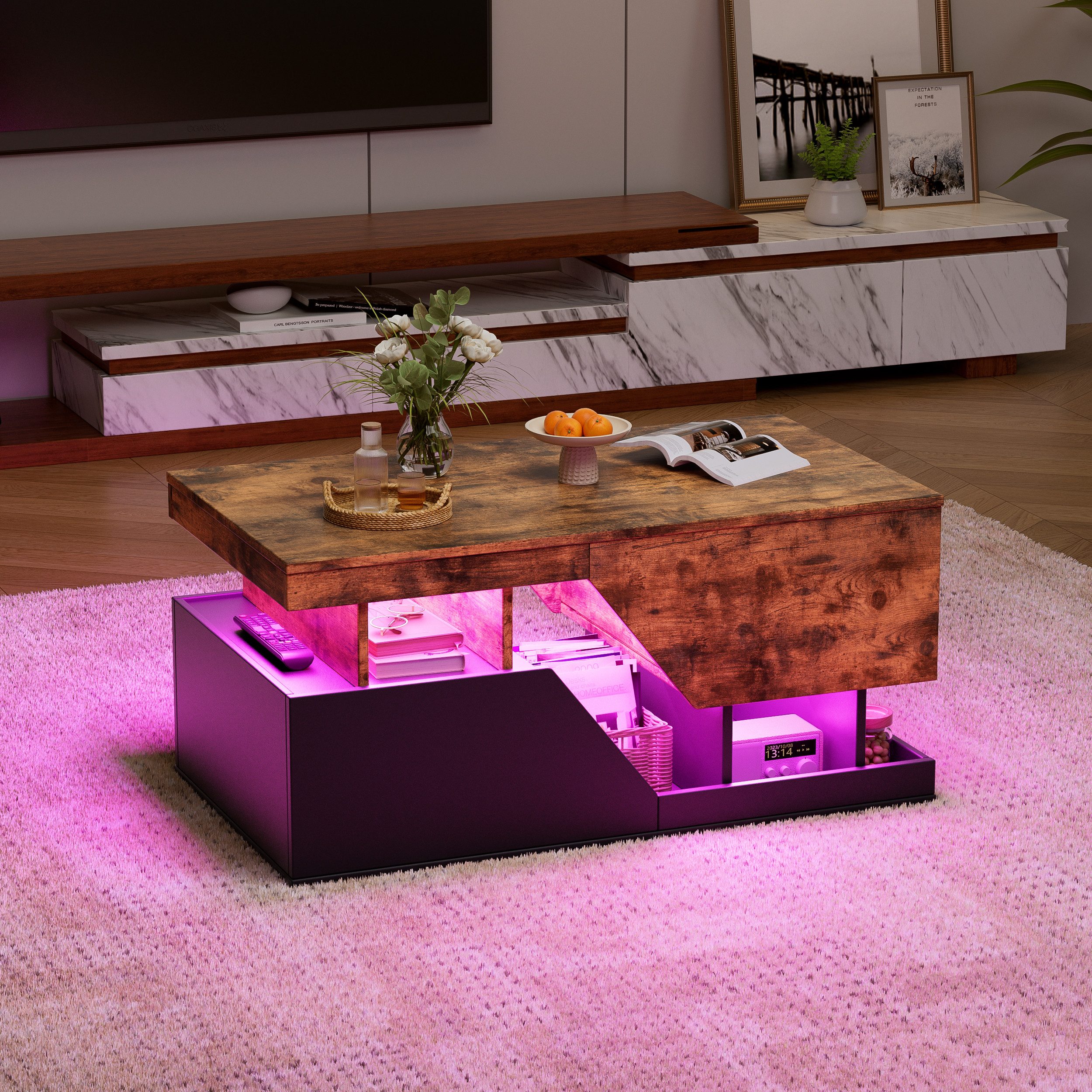 TWSOUL Couchtisch Moderner Couchtisch mit LED-Beleuchtung,Wohnzimmertisch günstig online kaufen