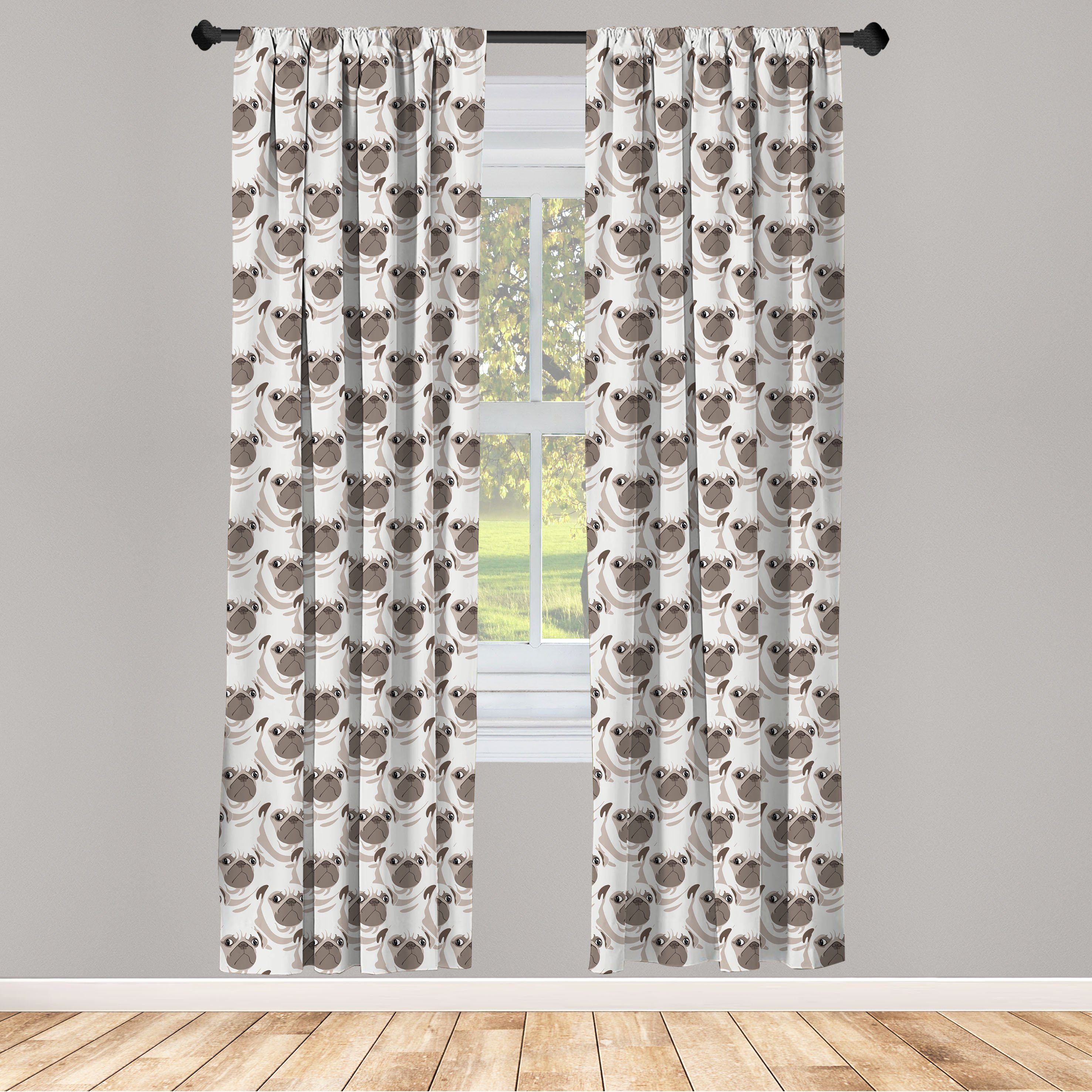 Gardine Vorhang für Wohnzimmer Schlafzimmer Attitude Microfaser, Fun Mops Abakuhaus, Hund Und Dekor, Überrascht