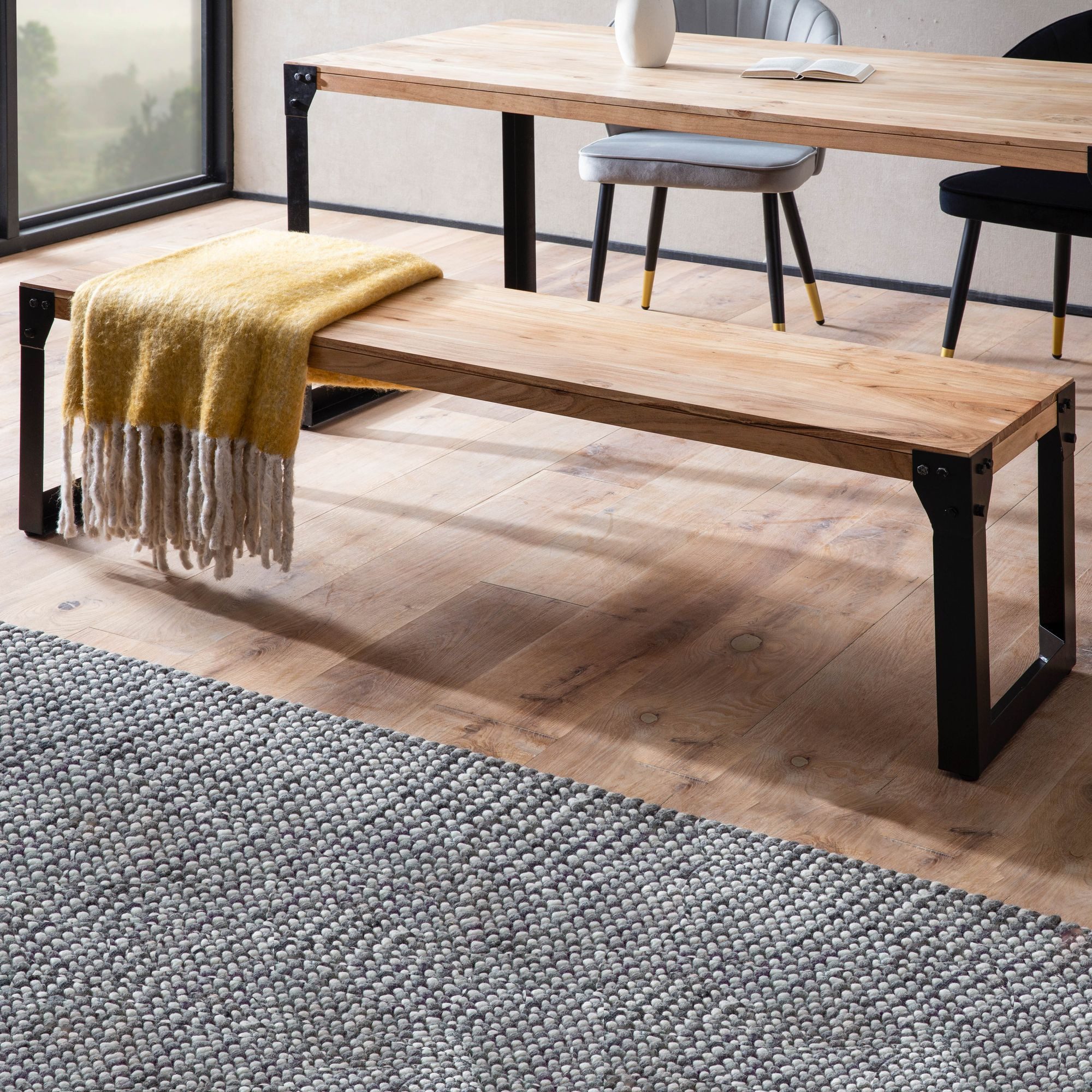 FINEBUY Essbank FB60611 Esszimmerbank Sitzbank Akazie Massivholz Industrial Holzbank (Akazie Massivholz 160 cm, Industrial Holzbank), Esszimmerbank ohne Lehne, Sitzbank Esszimmer Holz