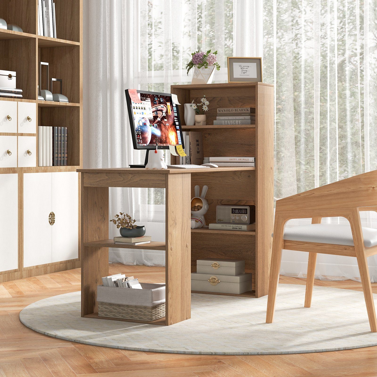 COSTWAY Schreibtisch, mit Bücherregal & 6 günstig online kaufen