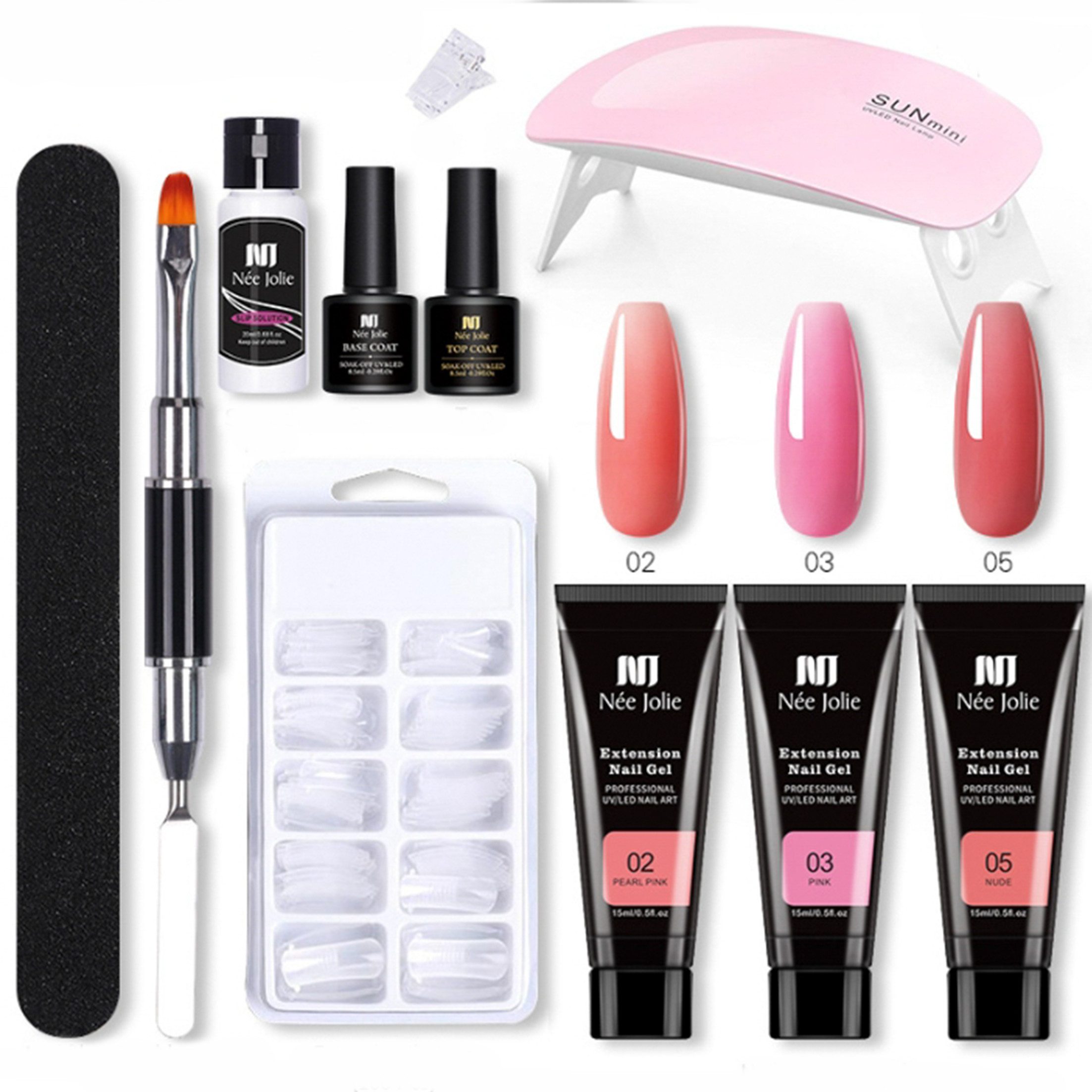 KINSI Lichthärtungsgerät Professionelles Nagelverlängerung Set mit Builder Gel & 3 Farben, 11-teiliges Komplettset inkl. UV/LED Lampe für langlebige Gelnägel