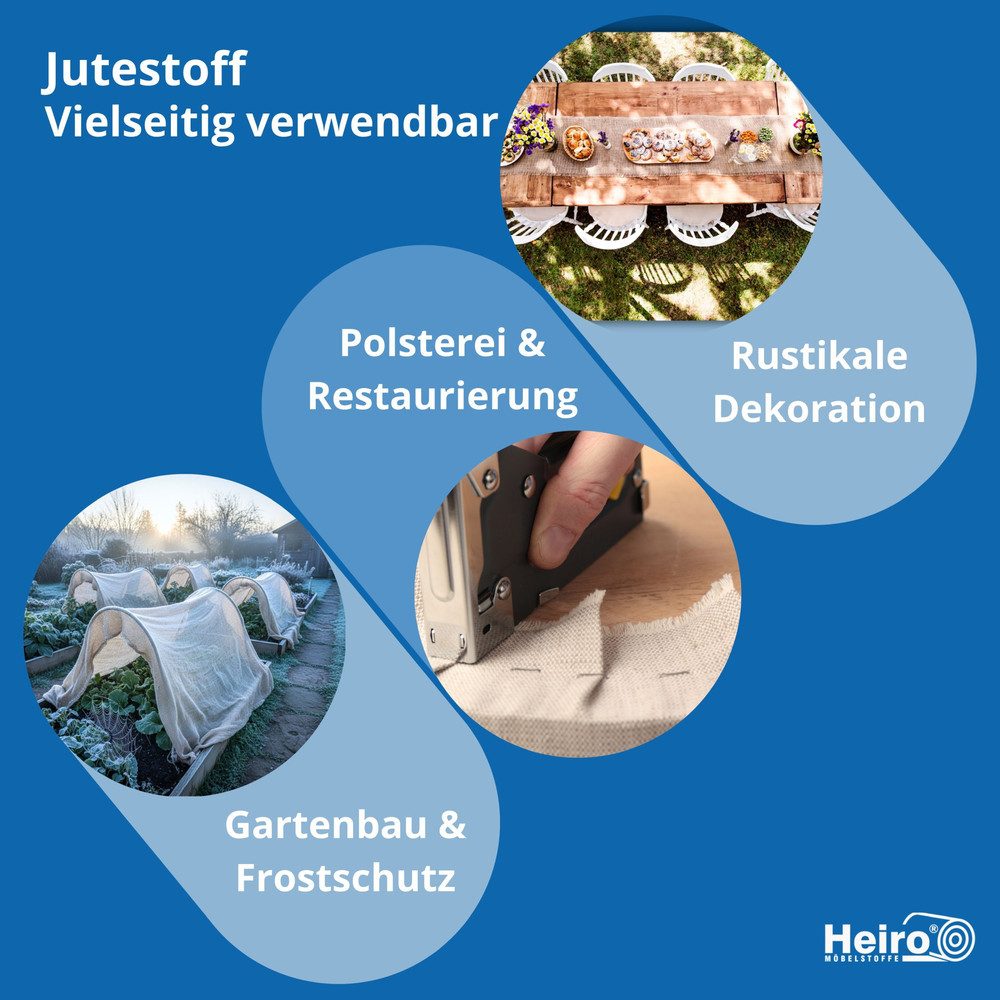 Heiro Stoff Jute Stoff Sackleinen Meterware 420g/m² / 100cm breit, Polsterstoff Meterware - Breite:100 cm – Bild 4 von 5