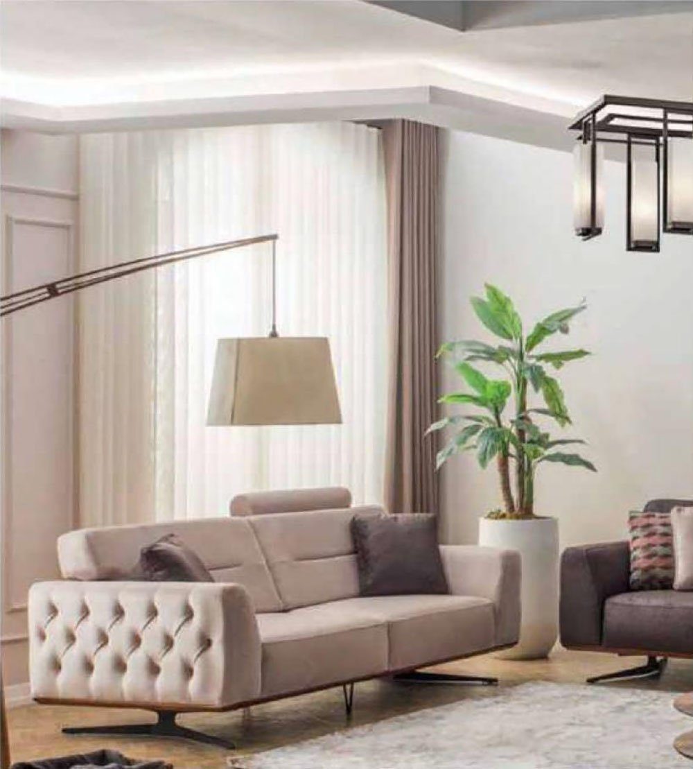JVmoebel Chesterfield-Sofa Zweisitzer Sofa 3 Sitzer Sofas Weiß Kunstleder Wohnzimmer Luxus Sitz, 1 Teile