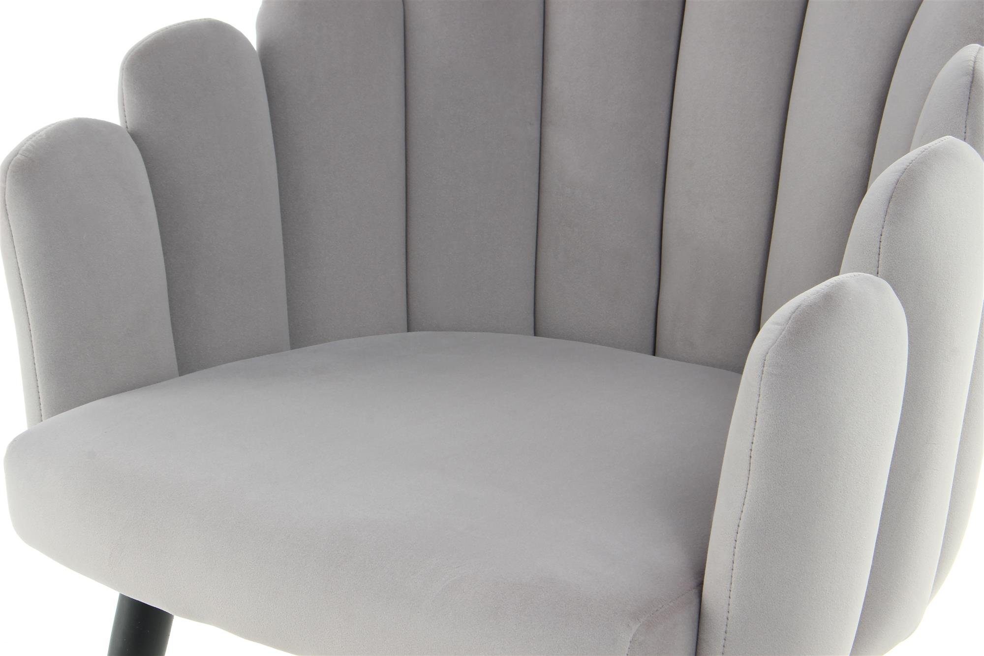 Qiyano Stuhl Sessel Samt-Stuhl Grau Wohnzimmer | Grau mit Armlehne Muschel-Form