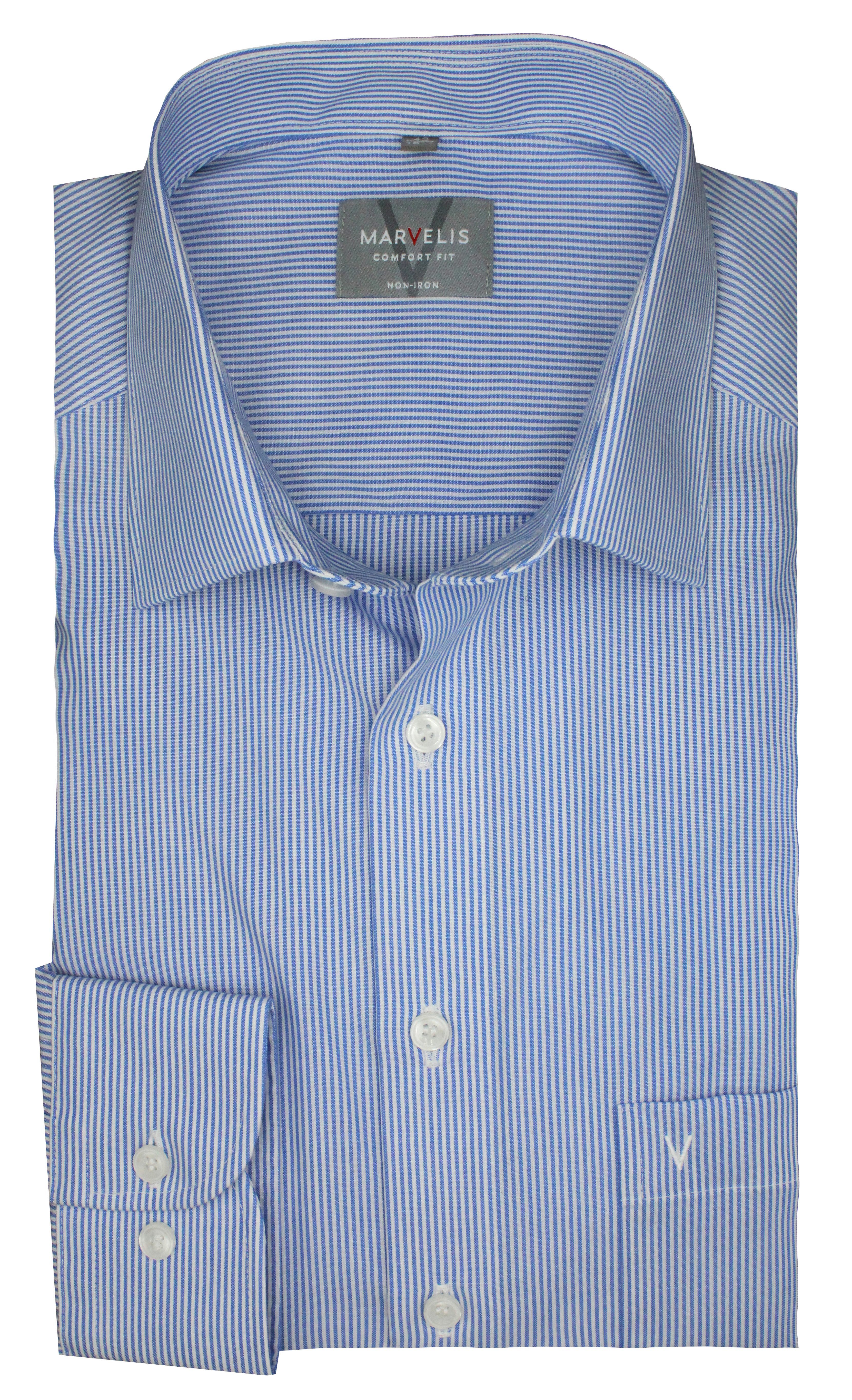 MARVELIS Langarmhemd, Comfort Fit, Streifen Blau-Weiß, 100 % Baumwolle günstig online kaufen