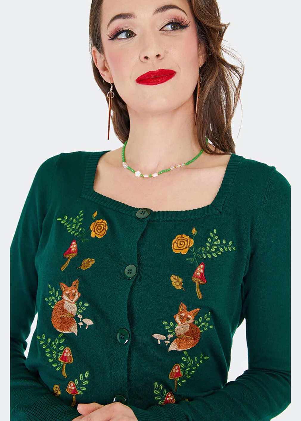 Voodoo Vixen Strickjacke Fox And Mushroom Cardigan Retro Vintage Fuchs Füchse – Bild 3 von 4