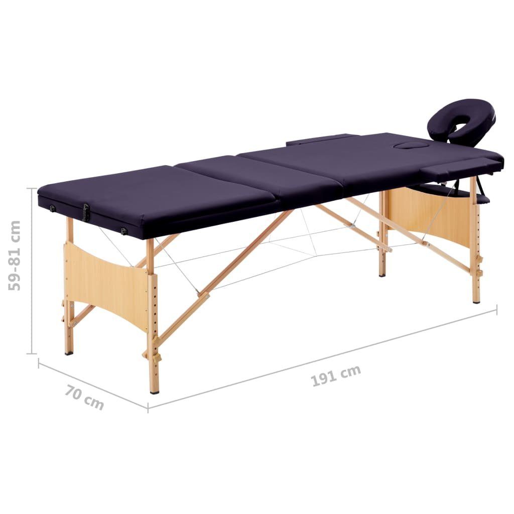 vidaXL Massageliege Massageliege Lila Klappbar Holzgestell 3-Zonen mit