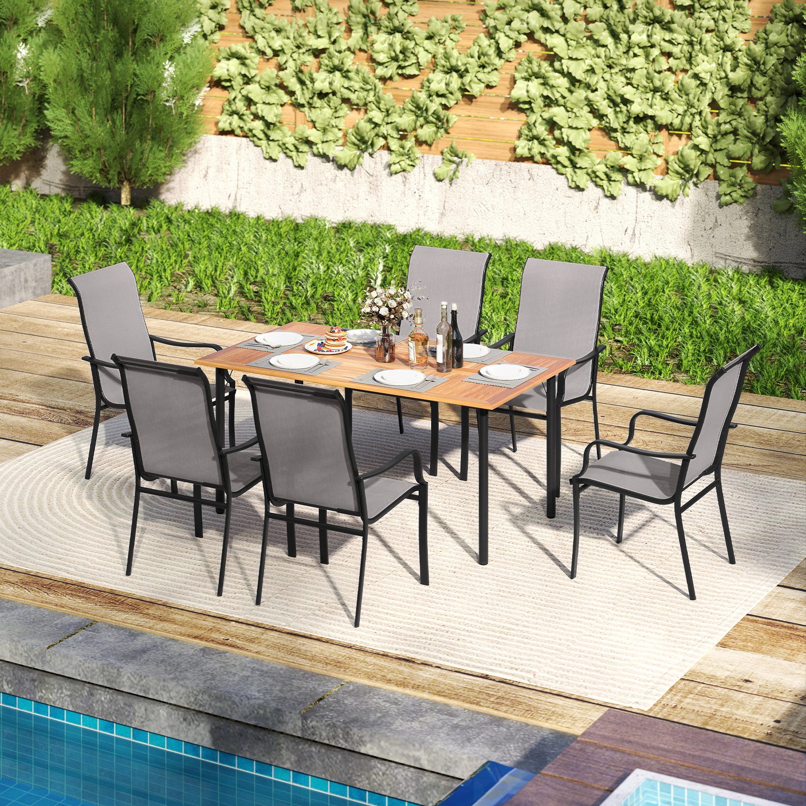 COSTWAY Gartenstuhl (2 St), Campingstuhl Aluminium Outdoor, 150kg belastbar