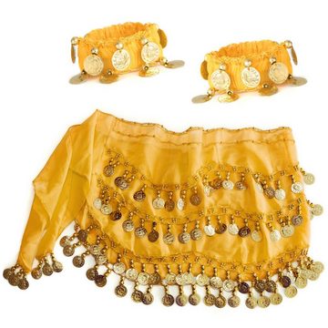 MyBeautyworld24 Kostüm Belly Dance Bauchtanz Kostüm in gelb Hüfttuch inkl EIN Paar Handketten