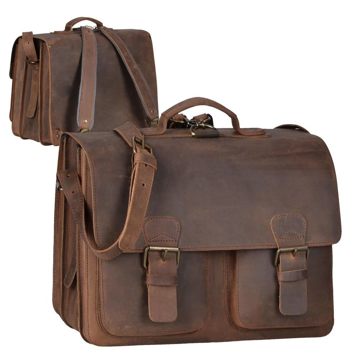 Ruitertassen Aktentasche Classic Satchel, 42 cm Lehrertasche mit 3 Fächern, auch als Rucksack zu tragen, Leder ranger