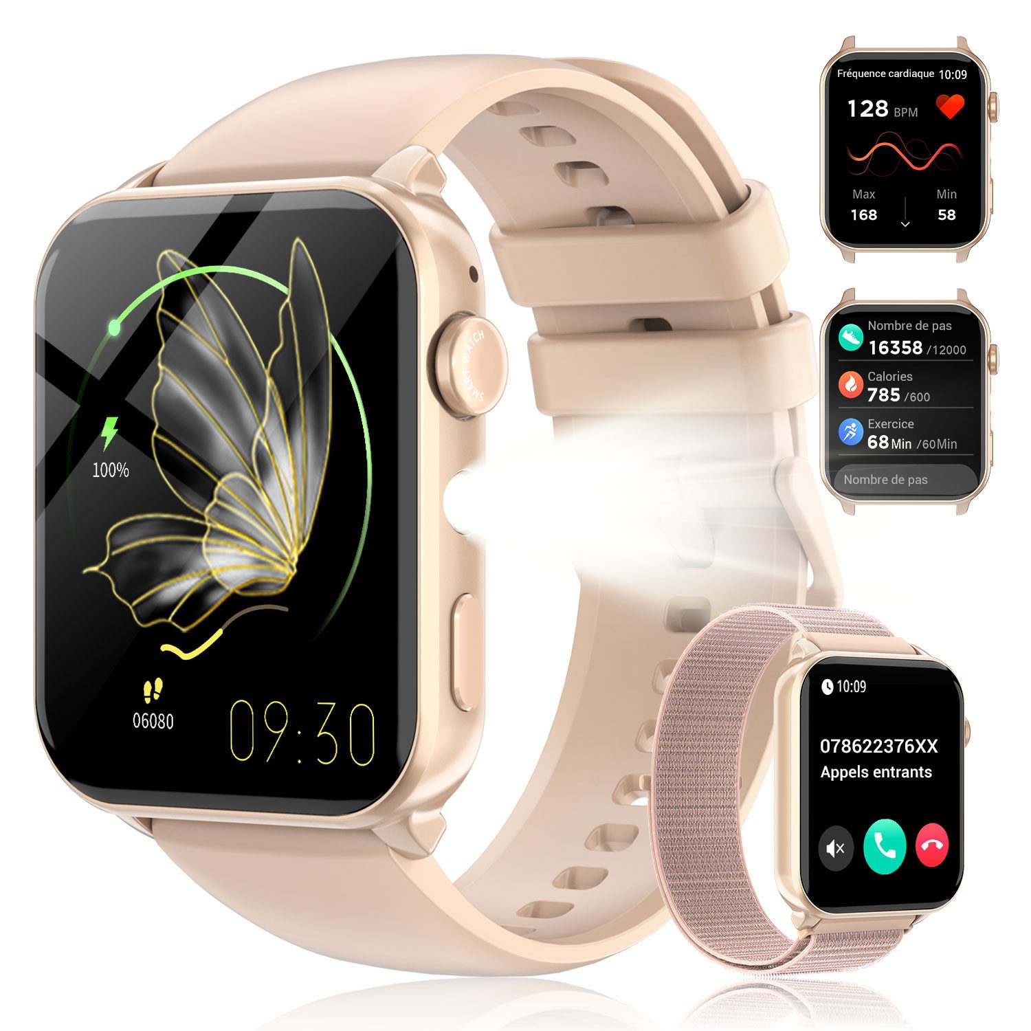 blackview Smartwatch Damen mit LED-Taschenlampe, Bluetooth-Telefonie, Fitnessuhr Smartwatch (1,91 Zoll, IOS&Android) Set, 1-tlg., mit …