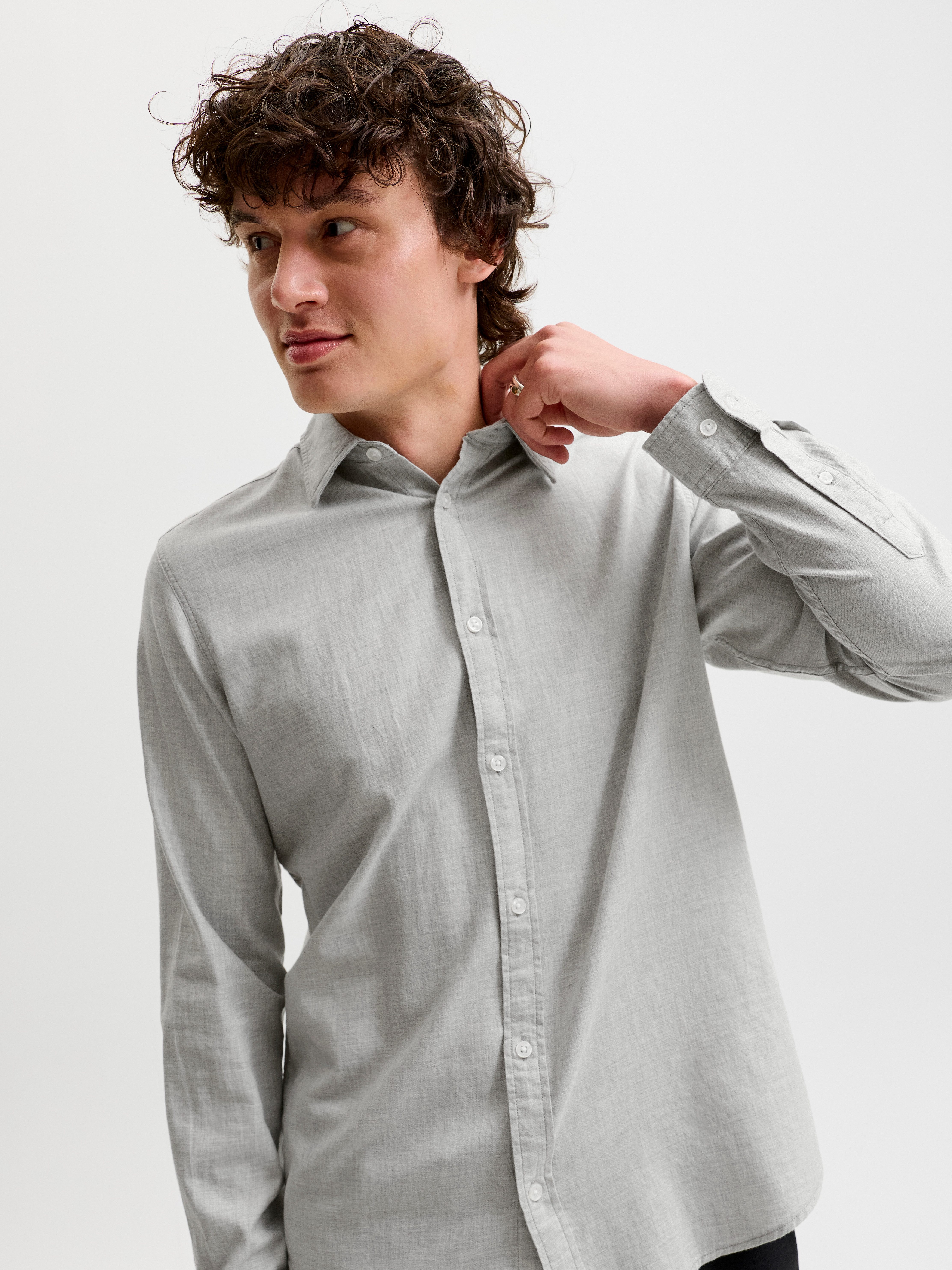Jack & Jones Langarmhemd JJEFIELD MELANGE SHIRT LS SN Baumwolle, normal geschnitten – Bild 2 von 5