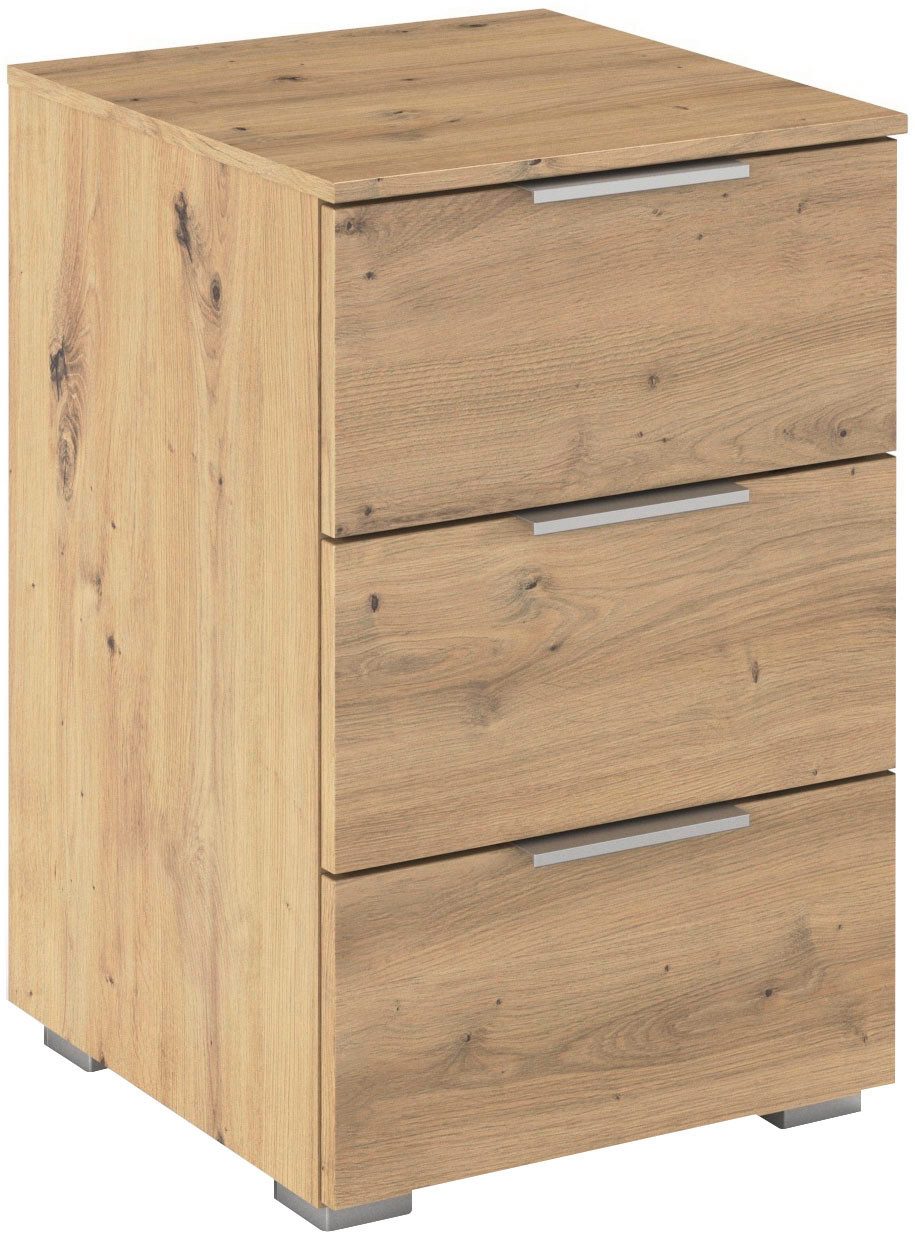 rauch Nachtkommode Nachttisch Nachtkonsole AGORDO in Dekor- oder Hochglanzfront (in zwei Griff-Farben, Breite 40 cm), mit 3 geräumigen Schubladen für viel Stauraum MADE IN GERMANY