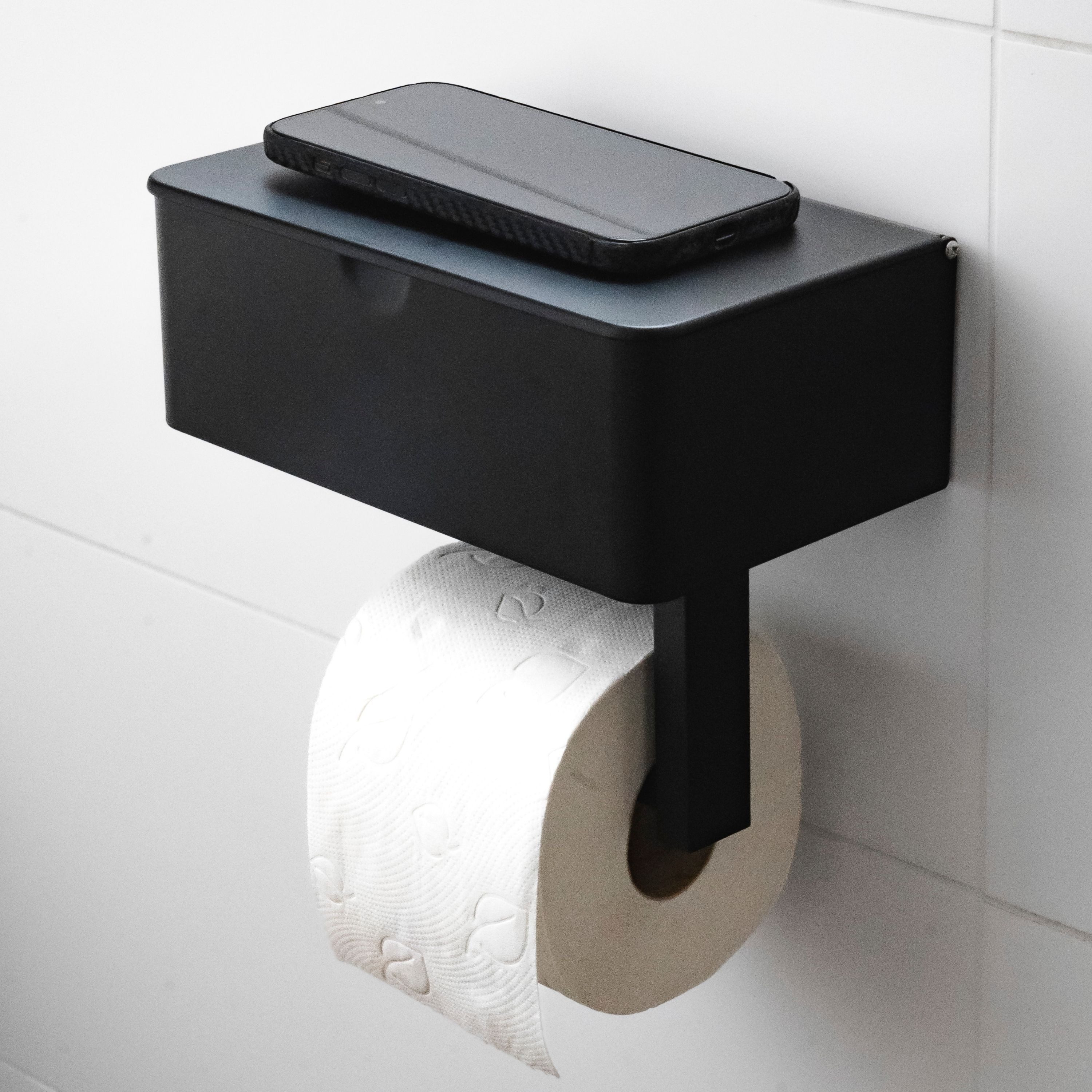 ELMOWO Toilettenpapierhalter ohne Bohren mit Fach und Ablage schwarz aus Ed günstig online kaufen