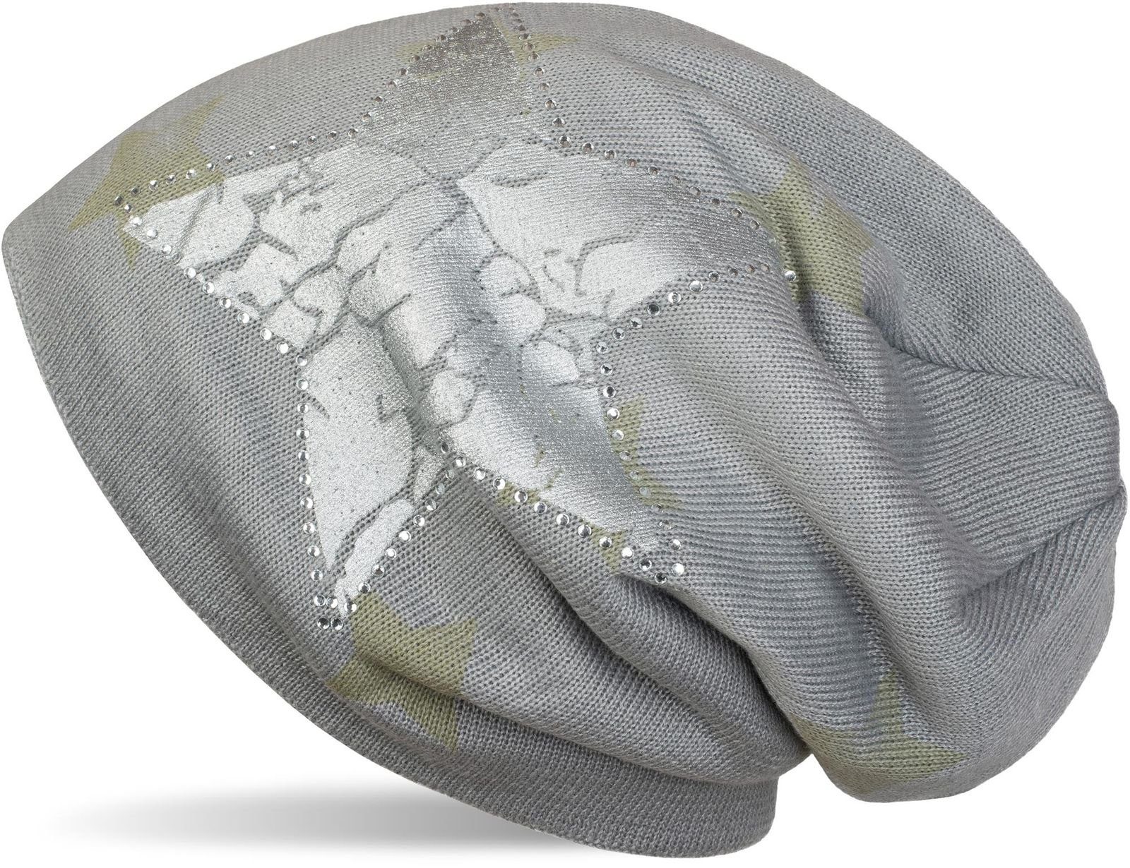 styleBREAKER Strickmütze Feinstrick Beanie mit Sternen und Strass (1-St)