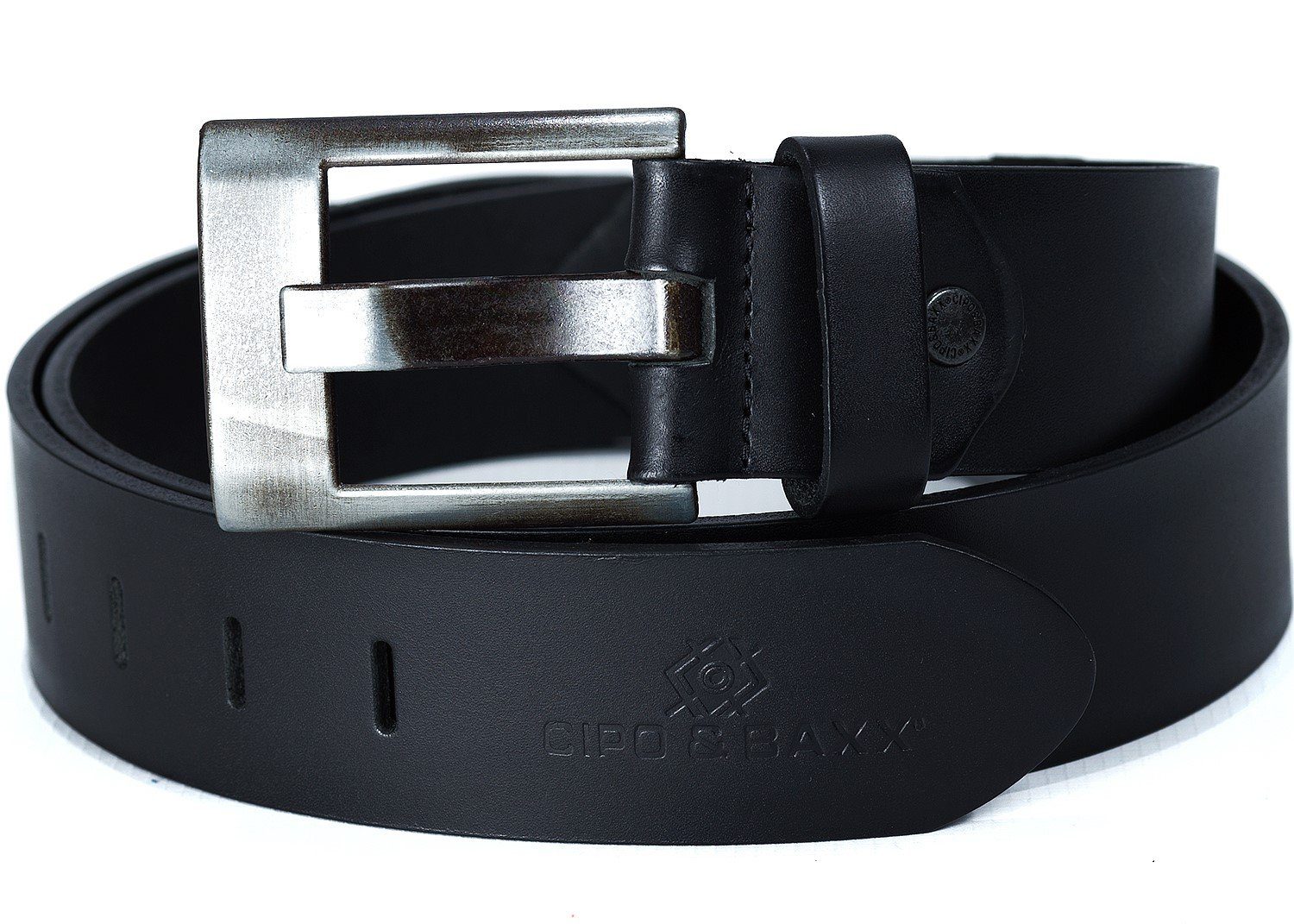 Cipo & mit Baxx schwarz Gürtel Markenschriftzug Ledergürtel Style Casual BA-C-2163