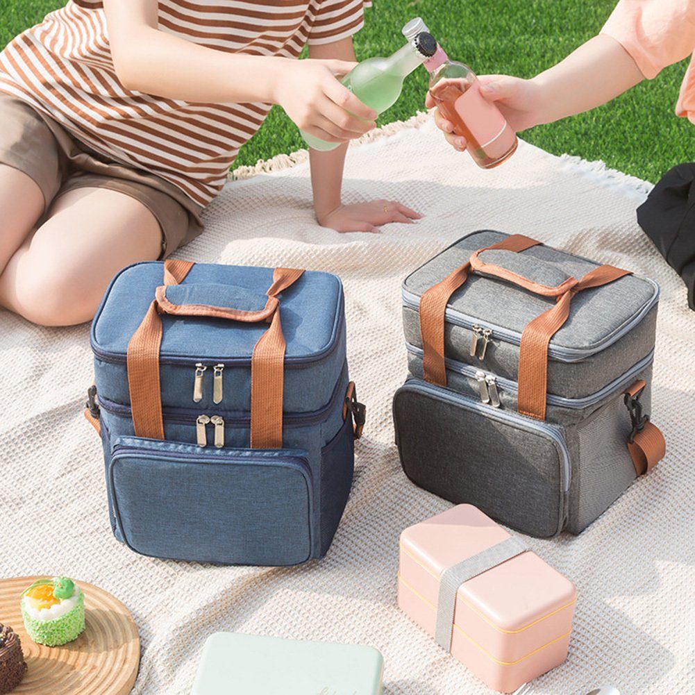 Messenger-Doppelschicht-Picknicktasche, Tragbare Einfach blue Tragen Picknicktasche Blusmart Zu