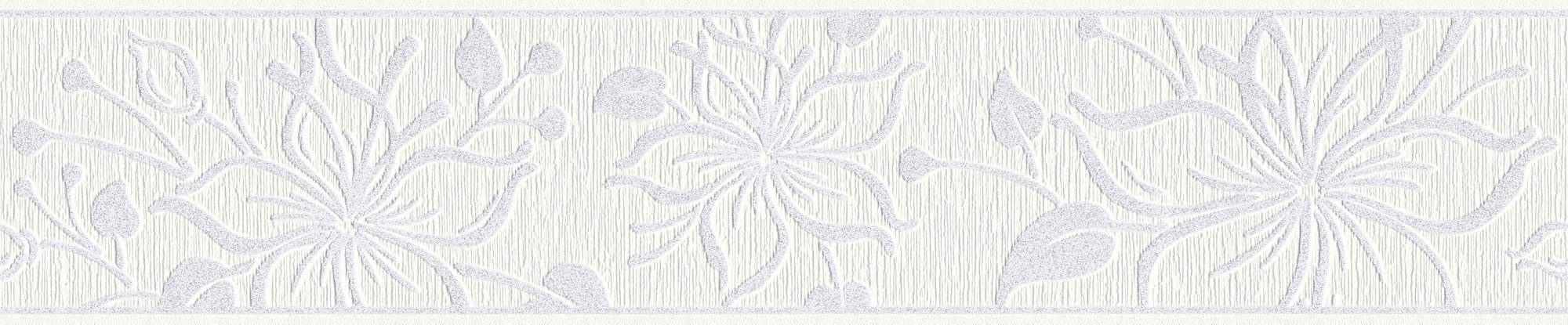 A.S. Création Borders geblümt, weiß Bordüre 11, Tapete Blumen natürlich, strukturiert, floral, Bordüre Only