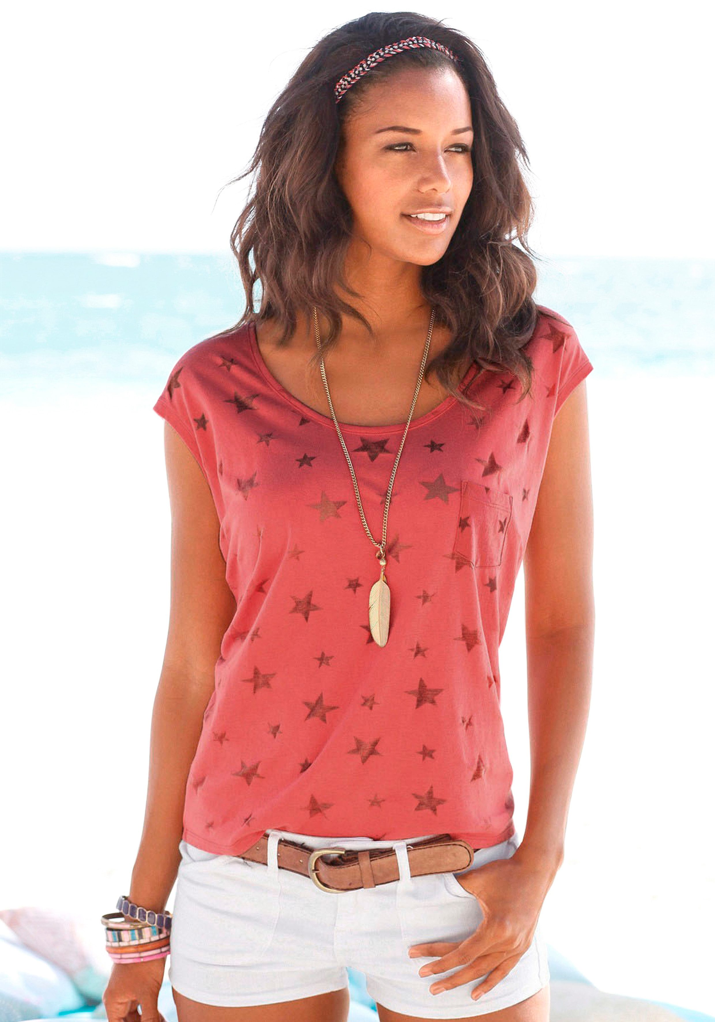 Beachtime Kurzarmshirt mit leicht transparenten Sternen (2er-Pack) aus weic günstig online kaufen