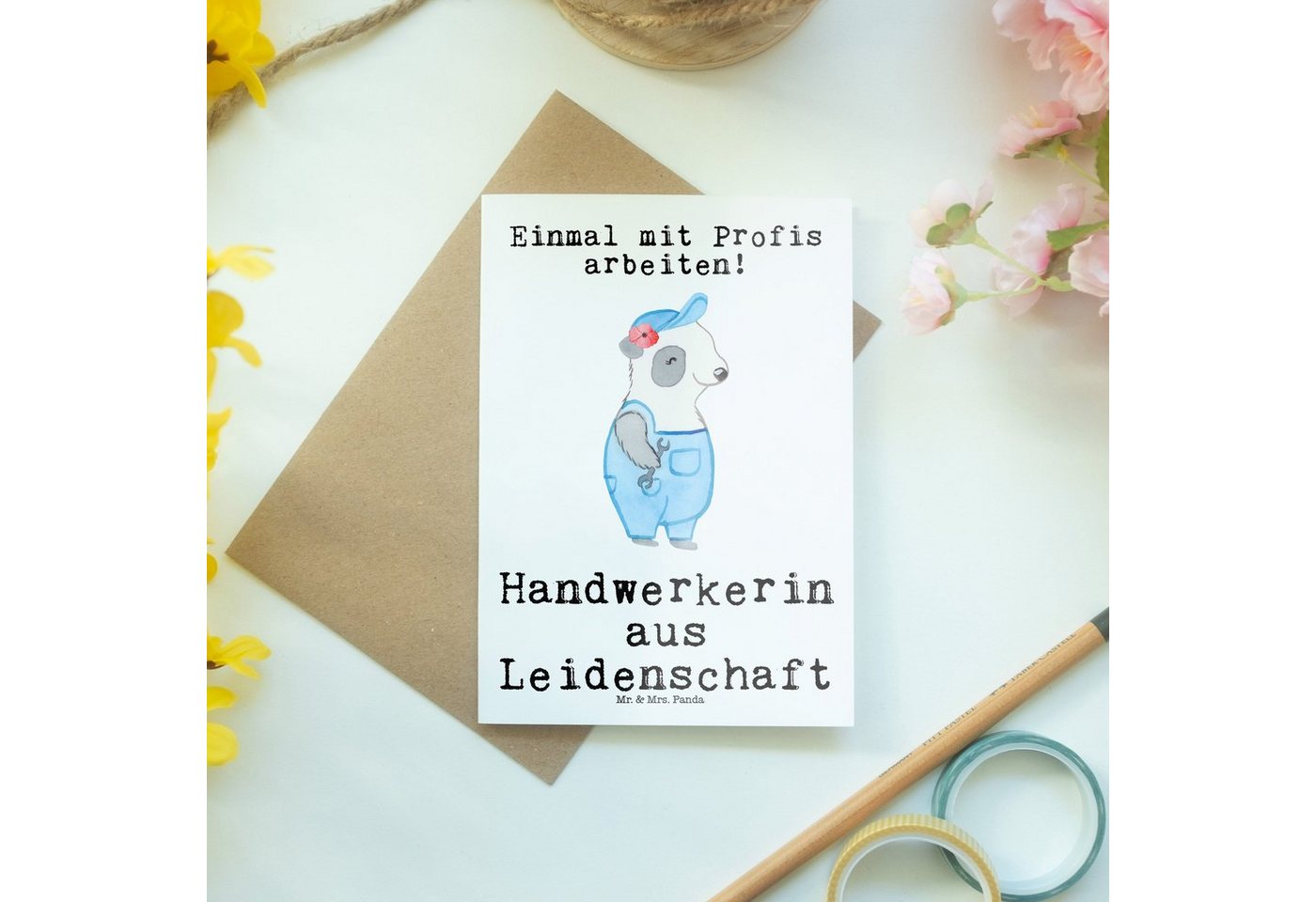 Thumbnail - Mr. & Mrs. Panda Grußkarte Handwerkerin Leidenschaft - Weiß - Geschenk, Handwerksbetrieb, Grußka, Kreative Designs