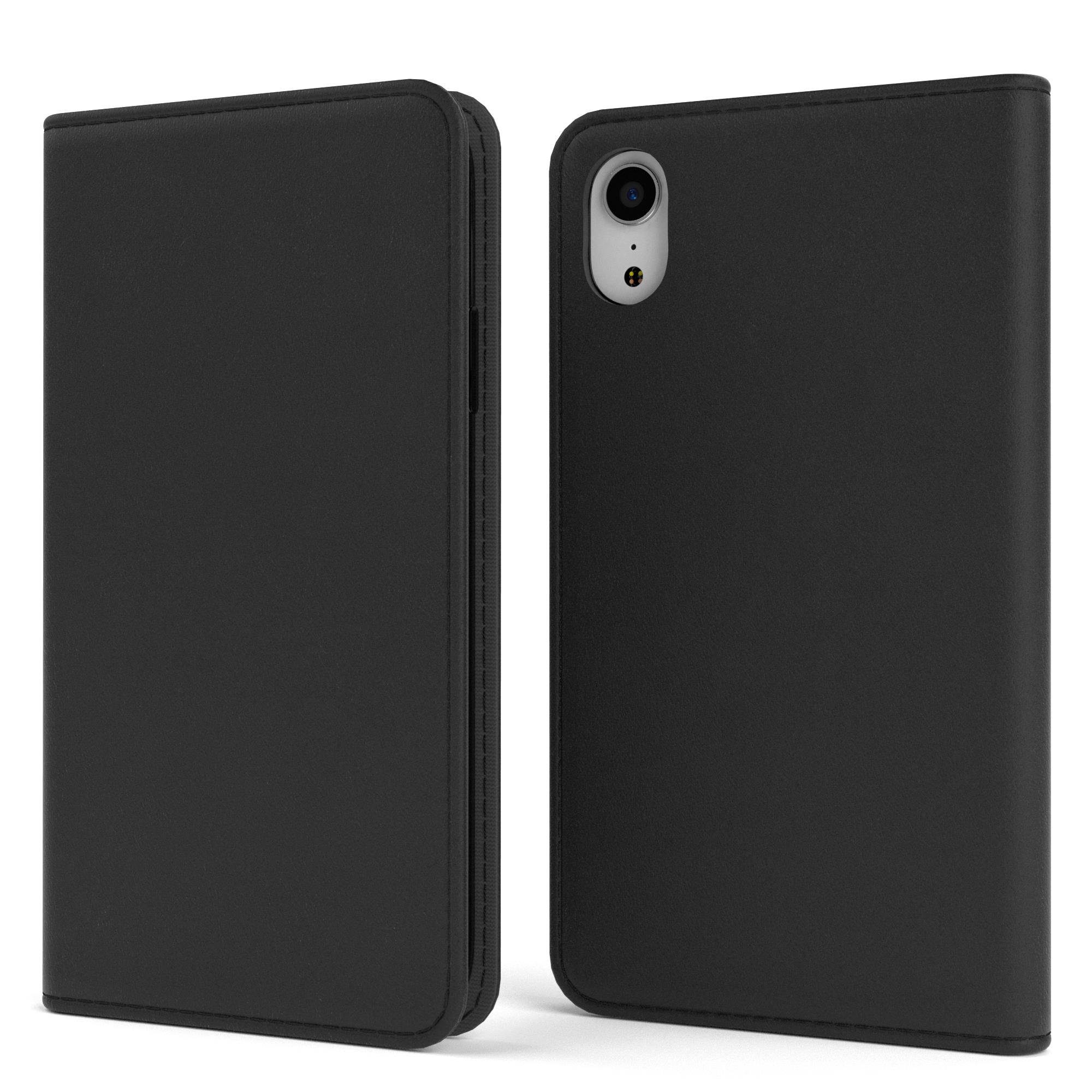 EAZY CASE Handyhülle Bookstyle Vintage für Apple iPhone XR 6,1 Zoll, Vintage Look Etui Handy Hülle Tasche Kunstleder Kartenfach Schwarz