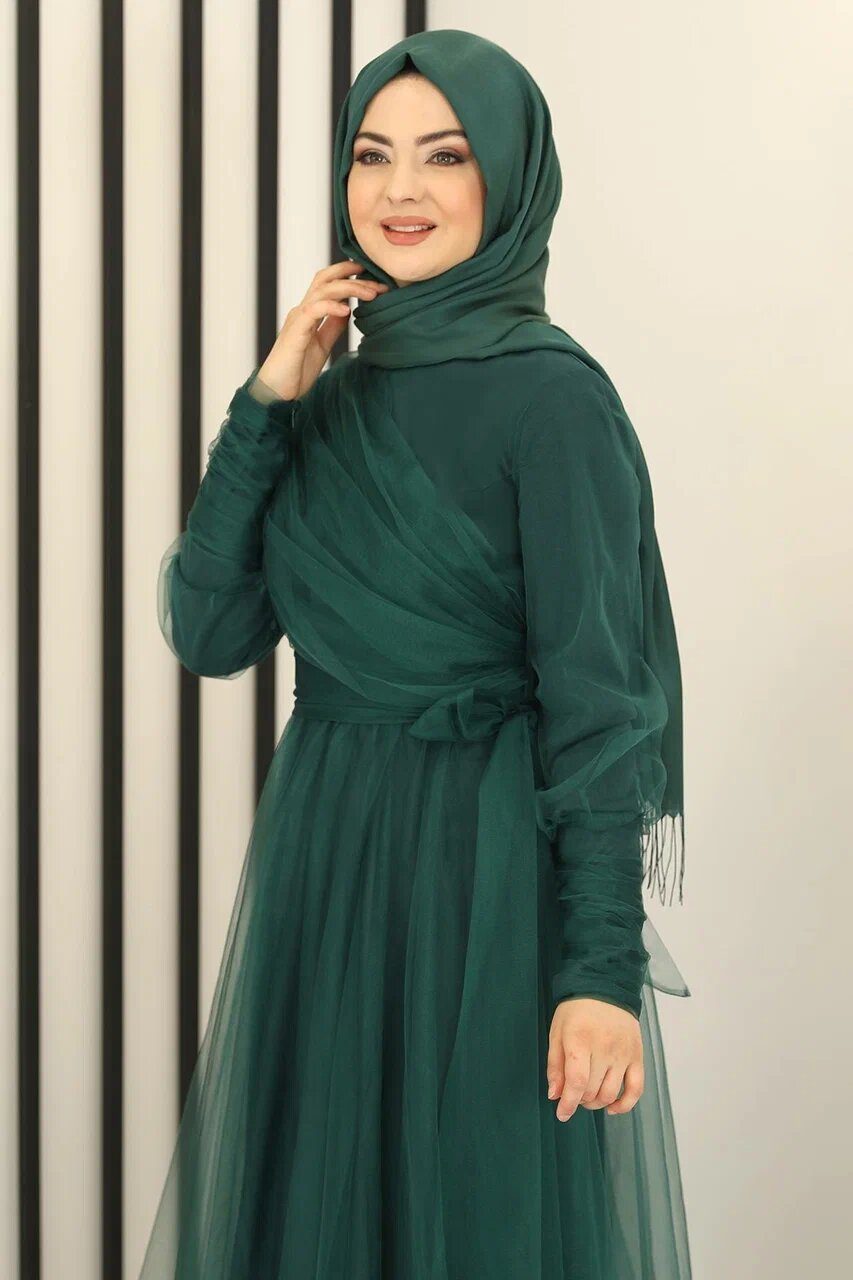 Modavitrini Tüllkleid Langärmliges Maxikleid Damen Muslimisches Abendkleid günstig online kaufen