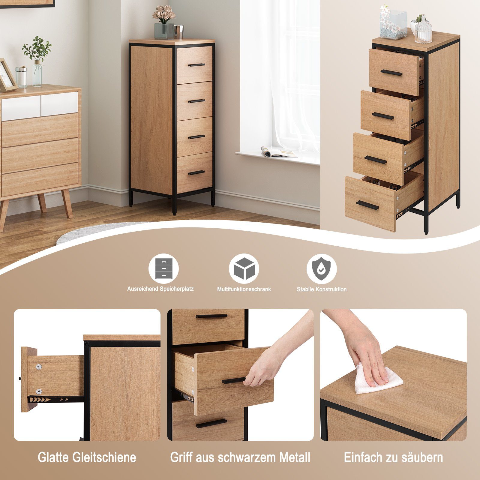 EUGAD Hochschrank (1-St) mit 4 Schubladen aus Metall + Holzwerkstoff, 30x82 günstig online kaufen