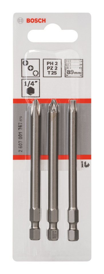 Thumbnail - BOSCH Bit-Set, 3 Teile, Schrauberbit Extra-Hart - PH2, PZ2, T25 x 89 mm, 3-teilig