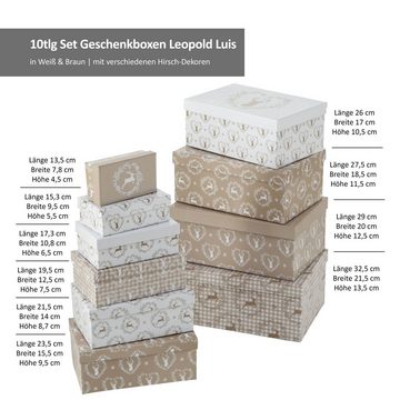 MamboCat Aufbewahrungskorb 10tlg Set Geschenkboxen Leopold Luis weiß & braun Hirsch