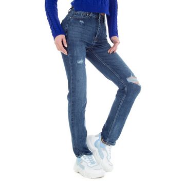 Ital-Design Straight-Jeans Damen Freizeit Destroyed-Look Stretch Straight Leg Jeans in Blau